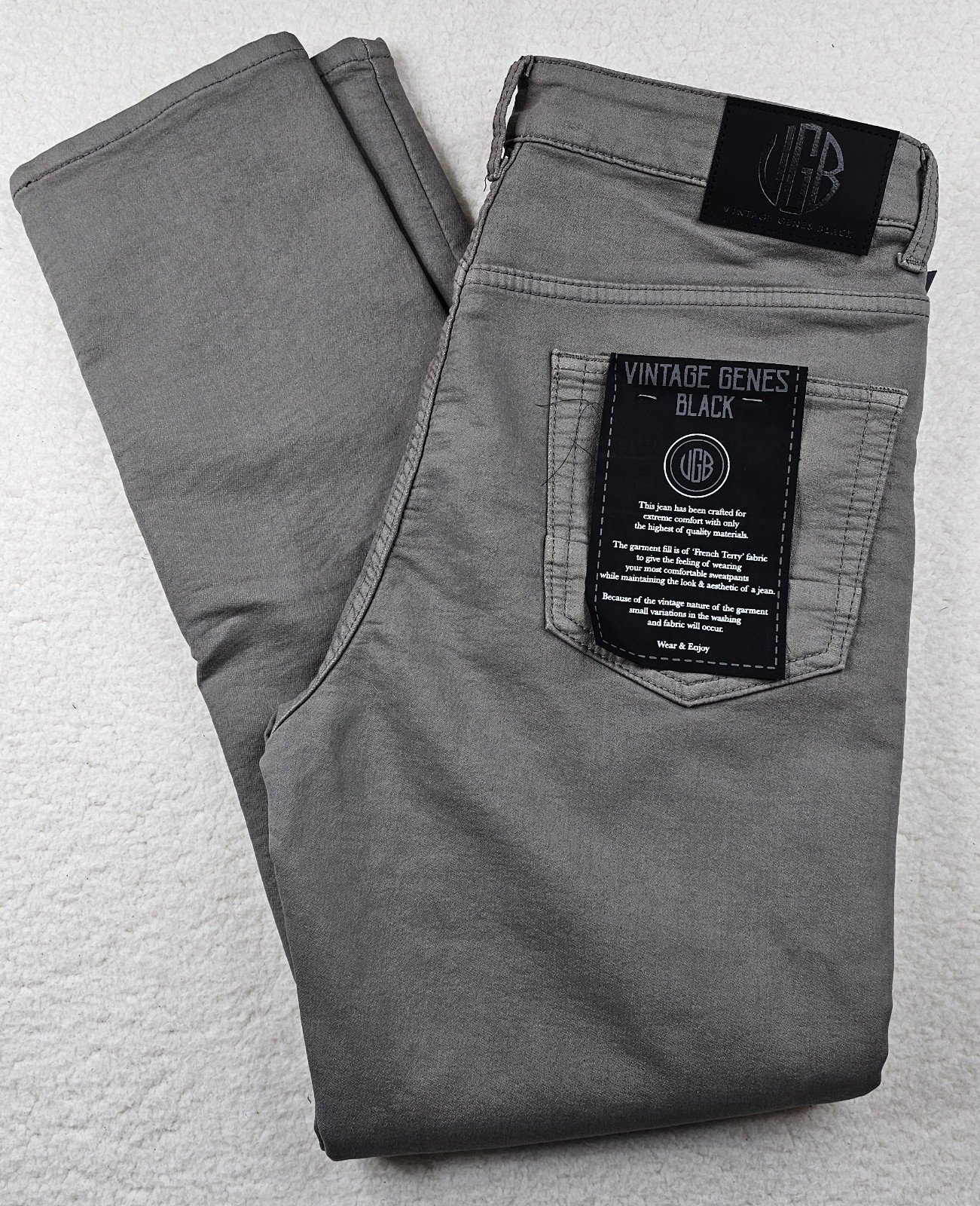 VGB Vintage Genes Black Slim Fit Grey French Terry Denim Jeans PICK YOUR SIZE VGB Vintage Genes Black Slim Fit Grey French Terry Denim Jeans PICK YOUR SIZE