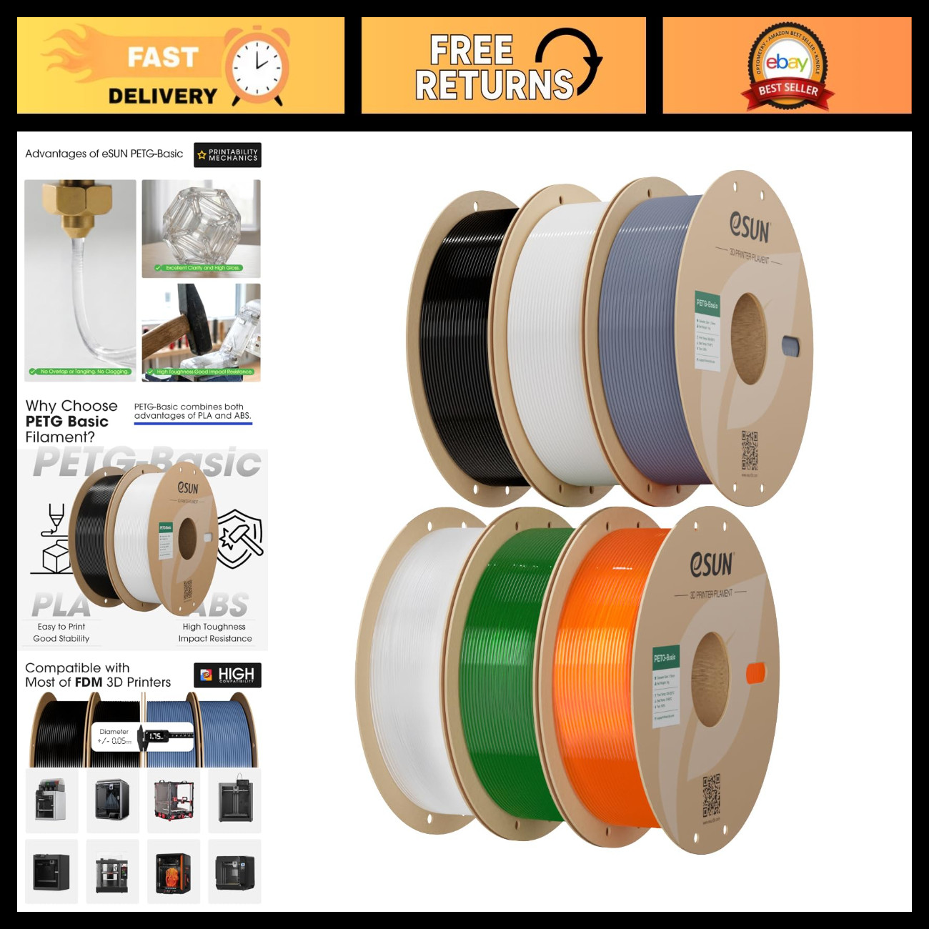 6KG PETG 3D Printing Filament Bundle, 1.75mm High Toughness, Glossy Finish, 6 Sp 6KG PETG 3D Printing Filament Bundle, 1.75mm High Toughness, Glossy Finish, 6 Sp
