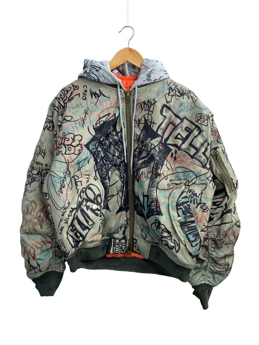 MOWALOLA Graffiti Bomber Flight Jacket M Nylon Khaki