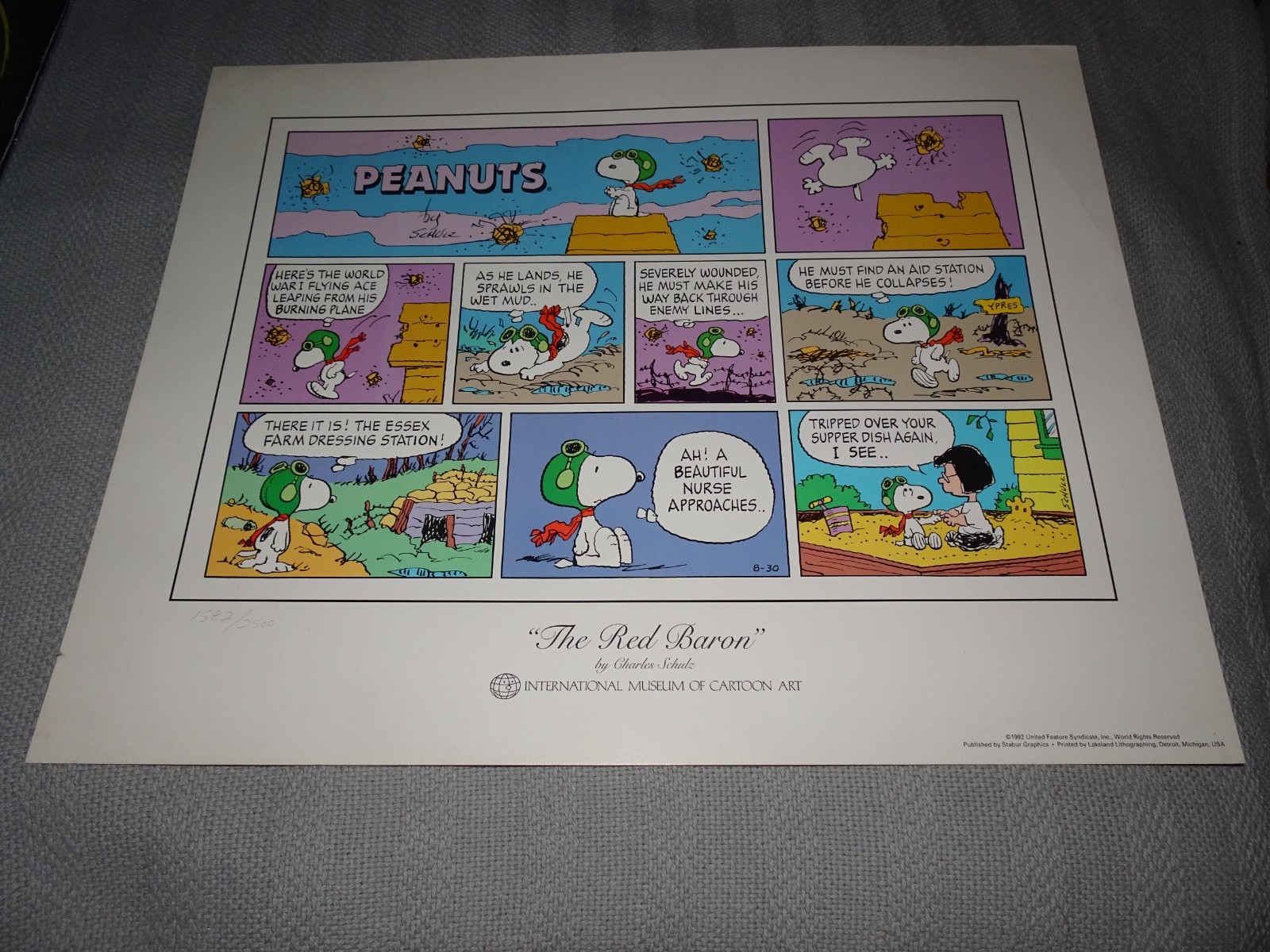 Peanuts The Red Baron lithograph numbered poster Charles Schulz Snoopy