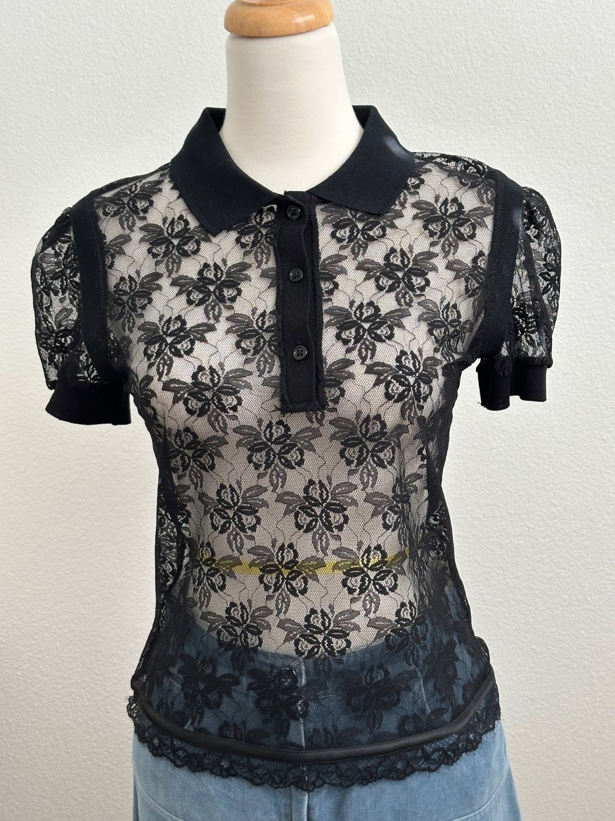 NWOT Authentic Dolce & Gabbana D&G Black Flower Mesh Zipper Blouse Top ~ Sz S/M