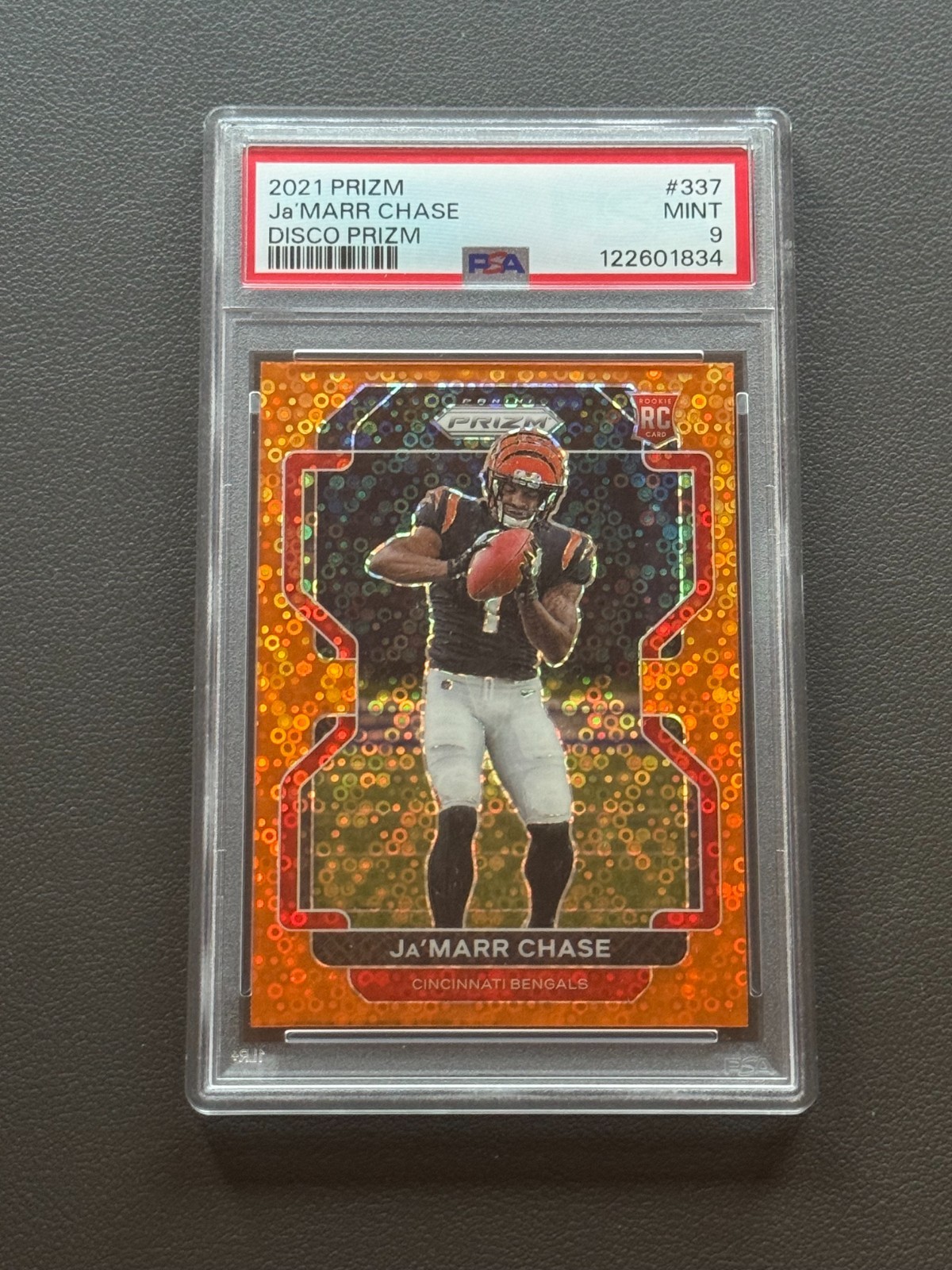 2021 Panini Prizm Ja\'Marr Chase Orange Disco Prizm RC #337 PSA 9 2021 Panini Prizm Ja\'Marr Chase Orange Disco Prizm RC #337 PSA 9