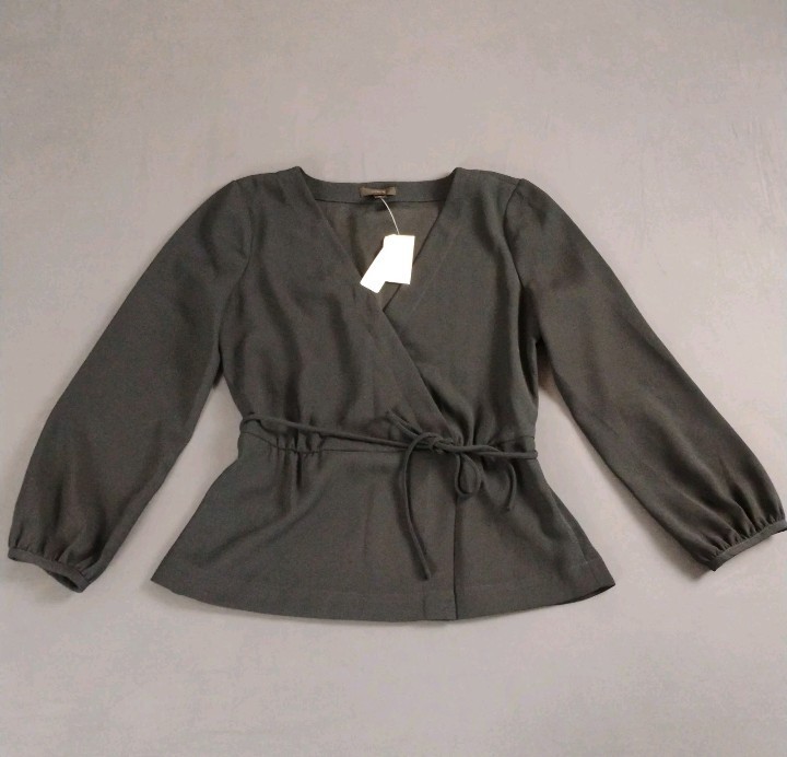 J.CREW Women\'s Navy Blue  Solid Wrap V-Neck Tie Waist Long Sleeve Blouse Size 12