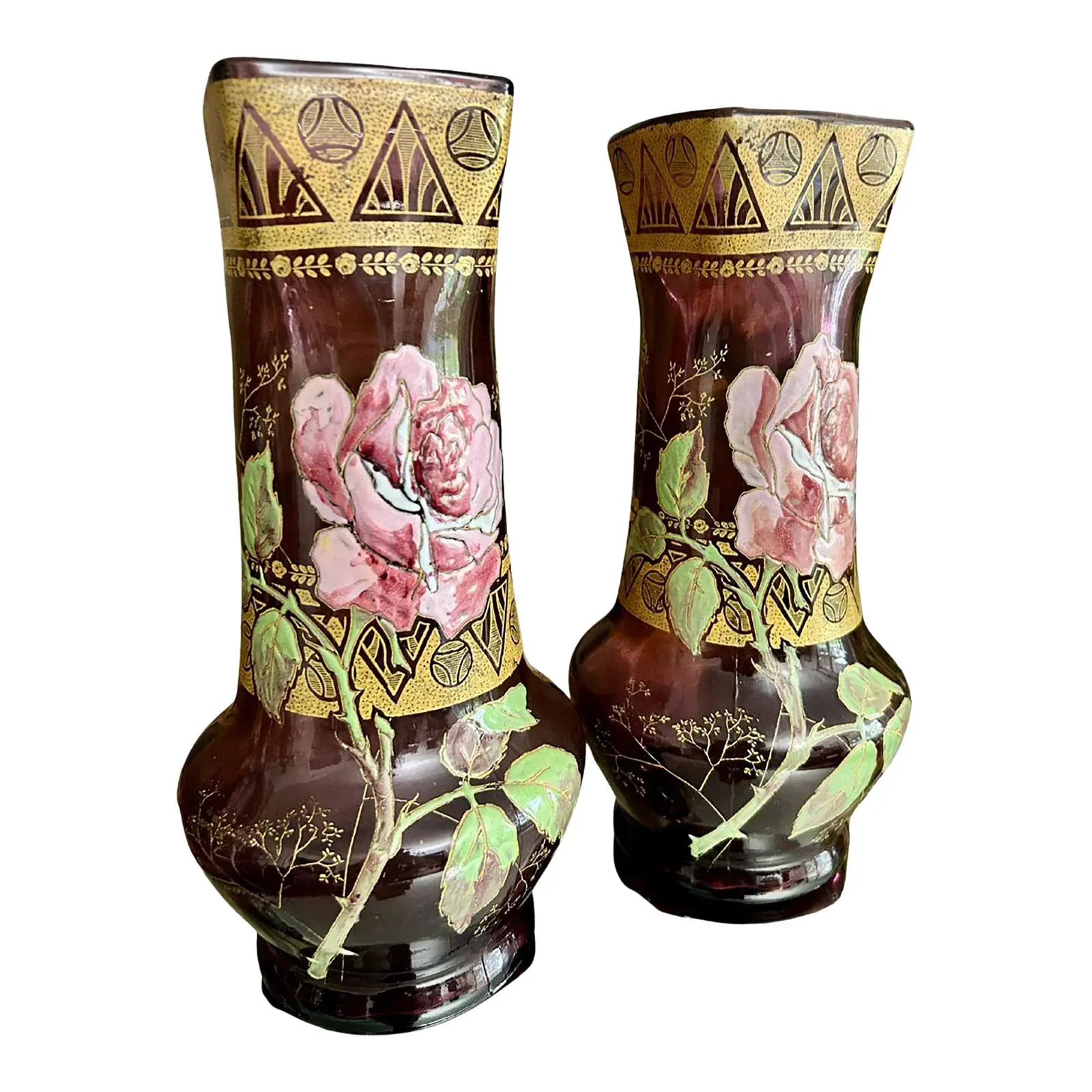 Pair of Antique Mont Joye Legras Amethyst Art Glass Vases Pair of Antique Mont Joye Legras Amethyst Art Glass Vases