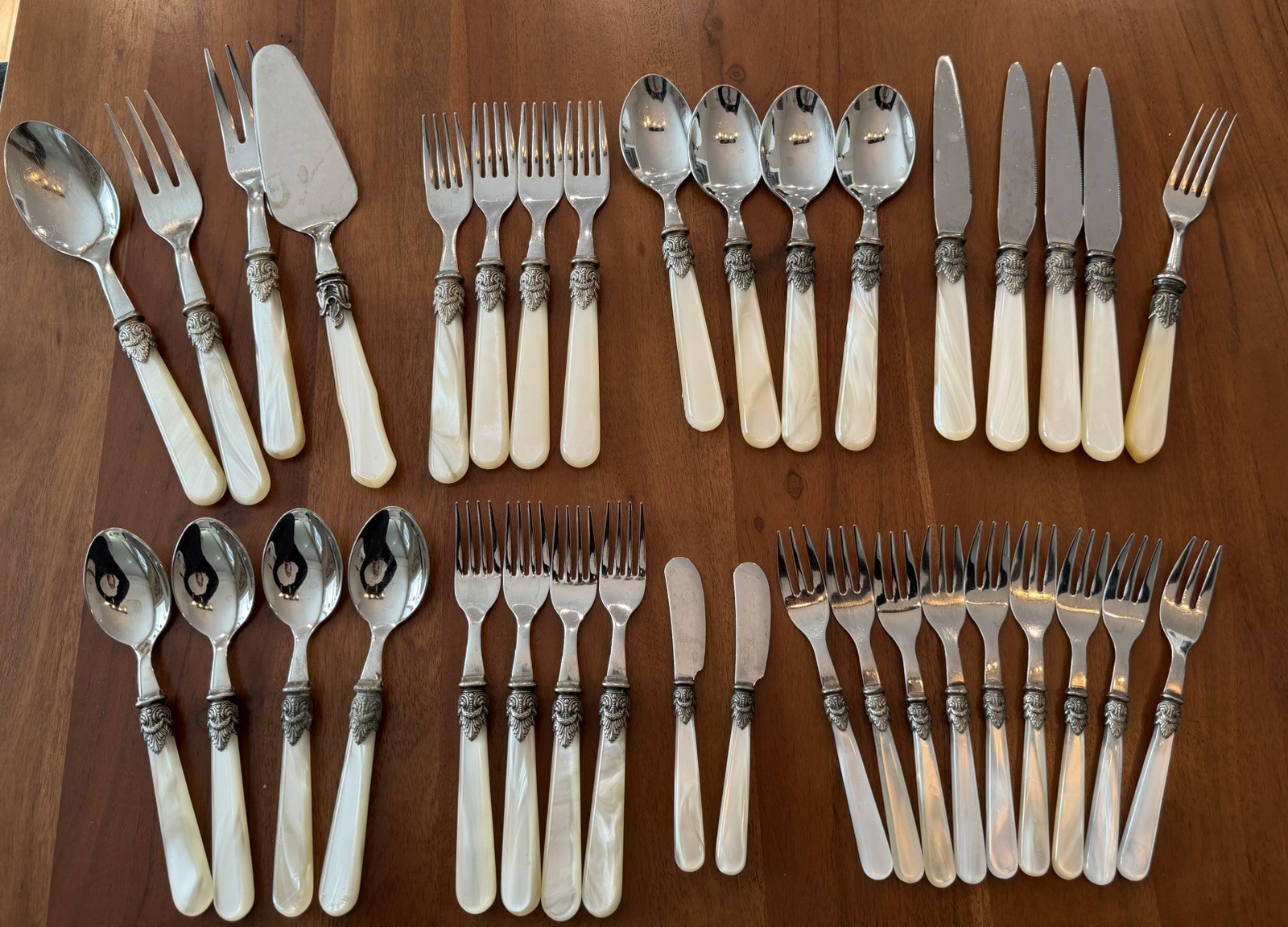 Vtg EME Italy Napoleon Ivory Cream Flatware Set 36pc Pastry Forks Cake Server