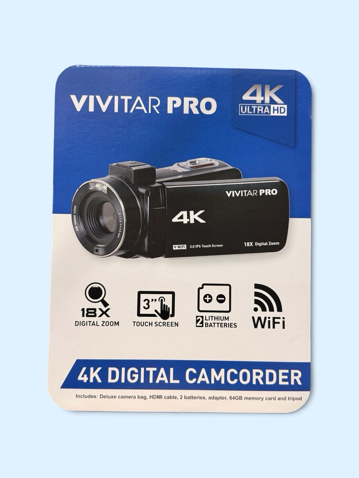 New Vivitar Pro 4K Ultra HD WiFi Digital Camcorder 18X Zoom 3” Touchscreen Kit
