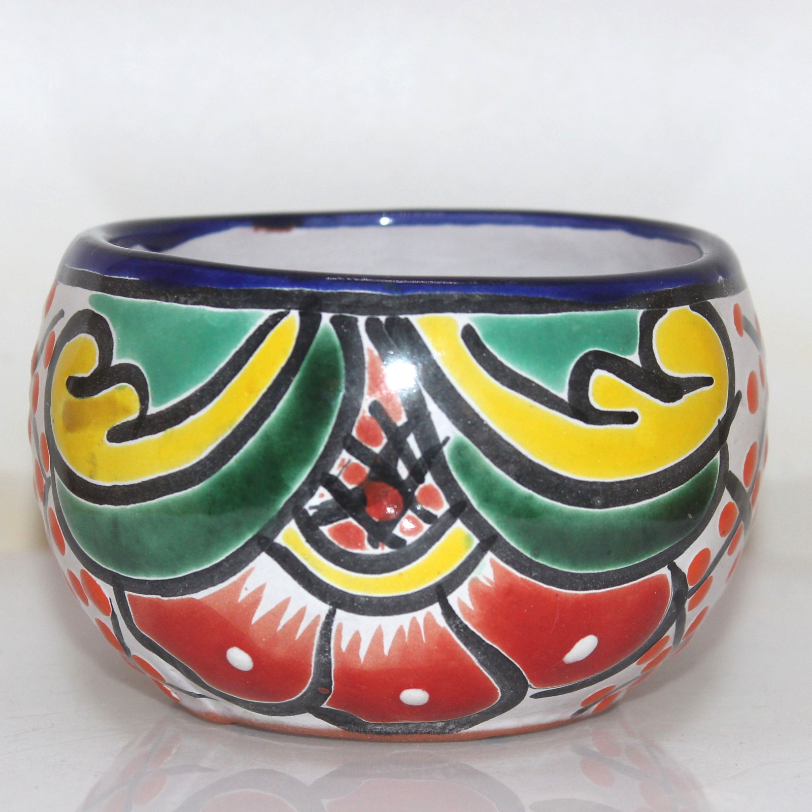 Talavera Flower Pottery Bright Colors on White Mexico Folk Art SW Floral Design