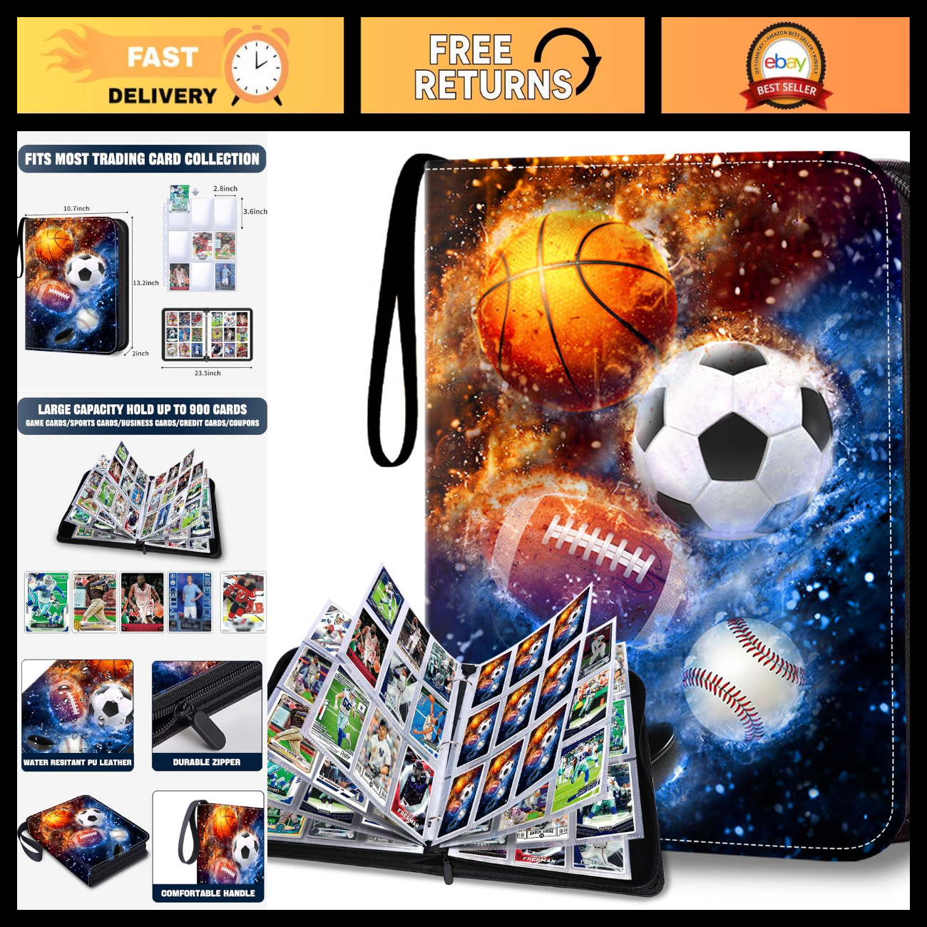 900 Baseball Trading Cards Binder Album - 9 Pocket Zip Sports Card Holder 900 Baseball Trading Cards Binder Album - 9 Pocket Zip Sports Card Holder