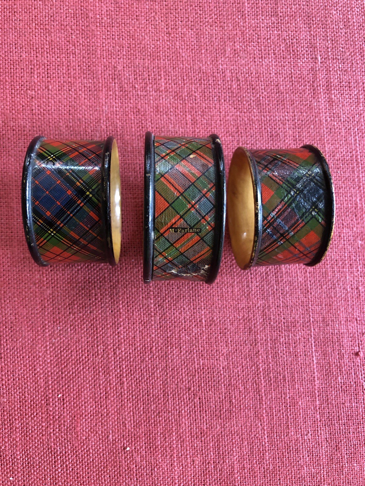 Tartanware Napkin Rings, set of 3, 1880's Tartanware Napkin Rings, set of 3, 1880's