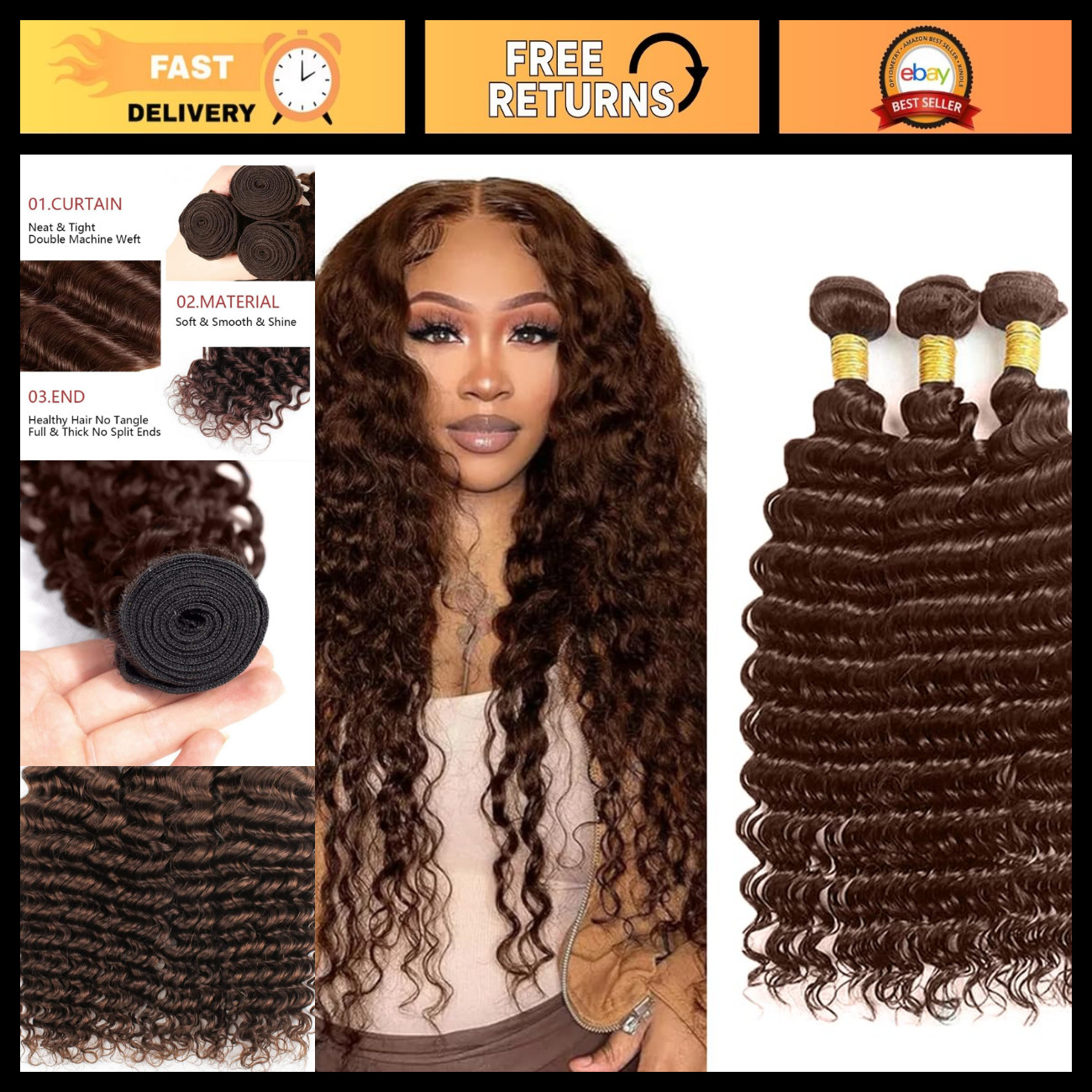Chocolate Brown Deep Wave Human Hair Bundles 20-24 Inch Wet & Wavy 3 Pack 160g Chocolate Brown Deep Wave Human Hair Bundles 20-24 Inch Wet & Wavy 3 Pack 160g