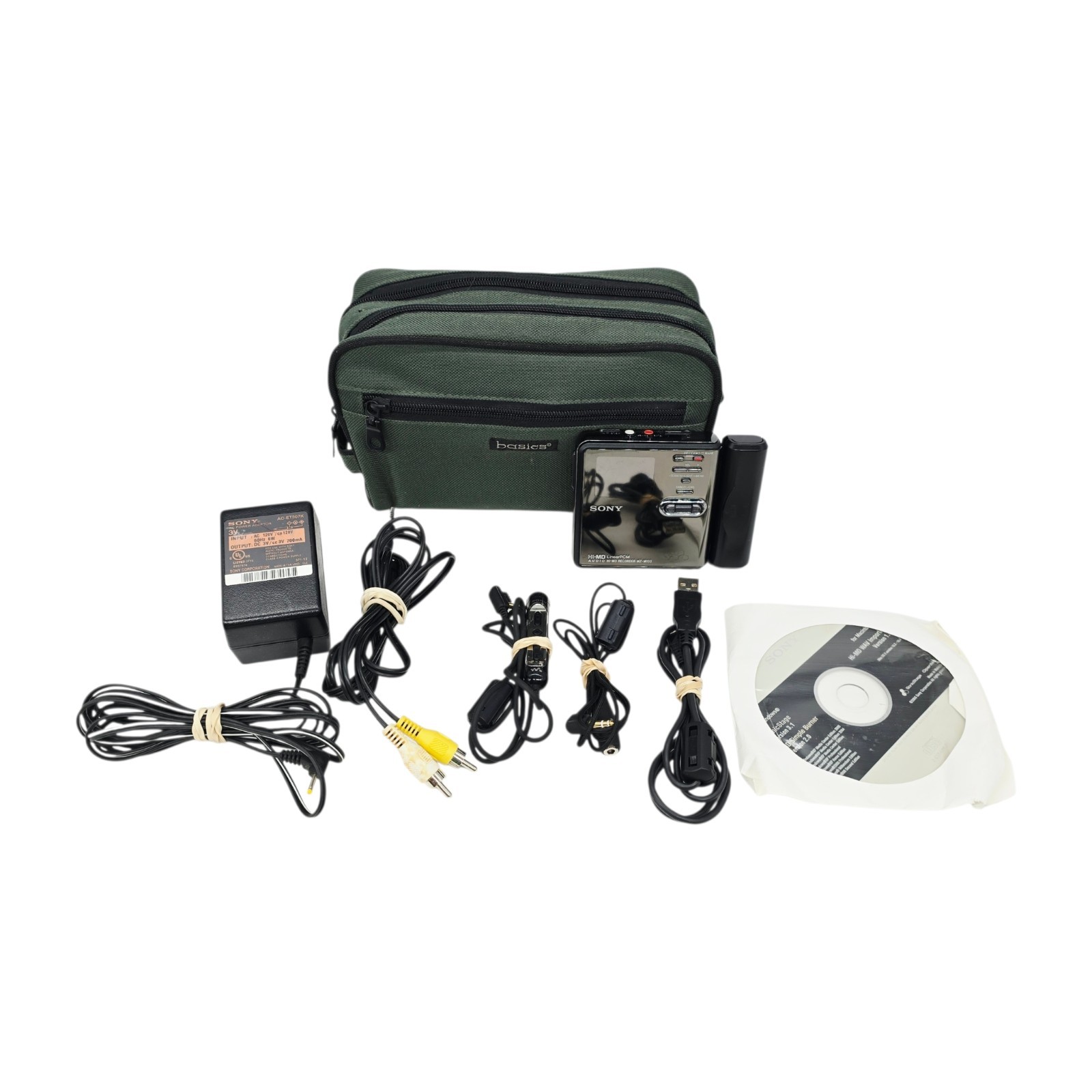 Sony Hi-MD Walkman 1GB MP3 Player MZ-M100 Bundle Accessories Mic Cords Bag READ 