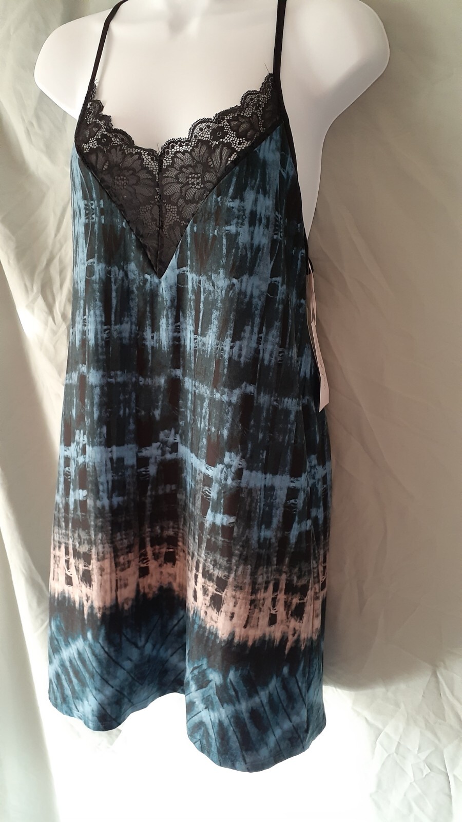 Linea Donatella Blue Black Nightgown  Knee Sleeveless Sexy  Size L 36\