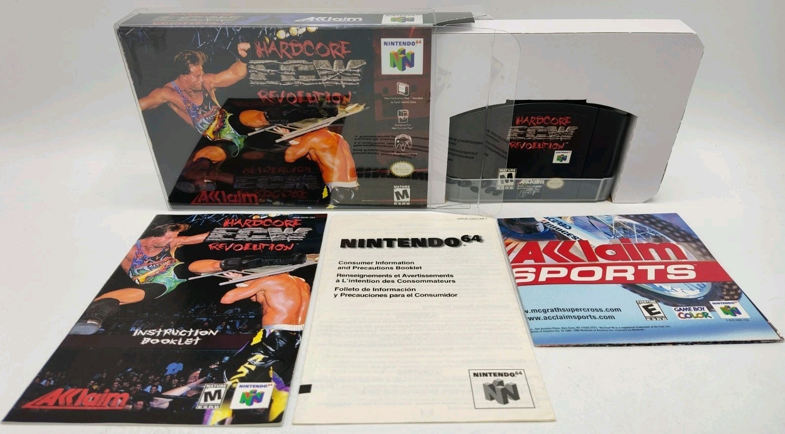 ECW: Hardcore Revolution (N64, 2000) VGC w/ Poster + Case Protector Tested READ