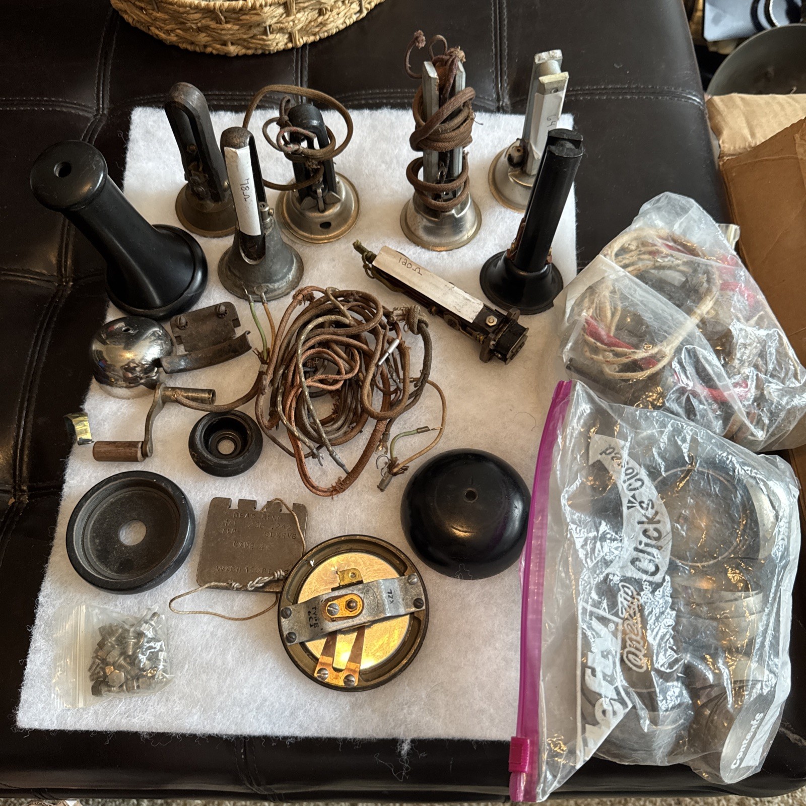 ANTIQUE PHONE PARTS LOT Early 1900’s Telephone Receivers Cords Candlestick Bells