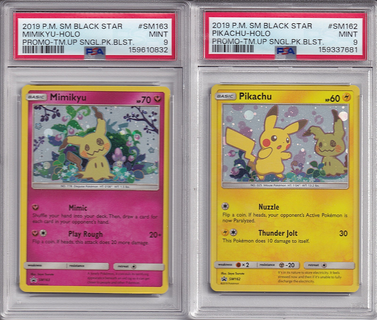 Pikachu SM162 & Mimikyu SM163 Team Up Blister Promo Set PSA 9 Pikachu SM162 & Mimikyu SM163 Team Up Blister Promo Set PSA 9