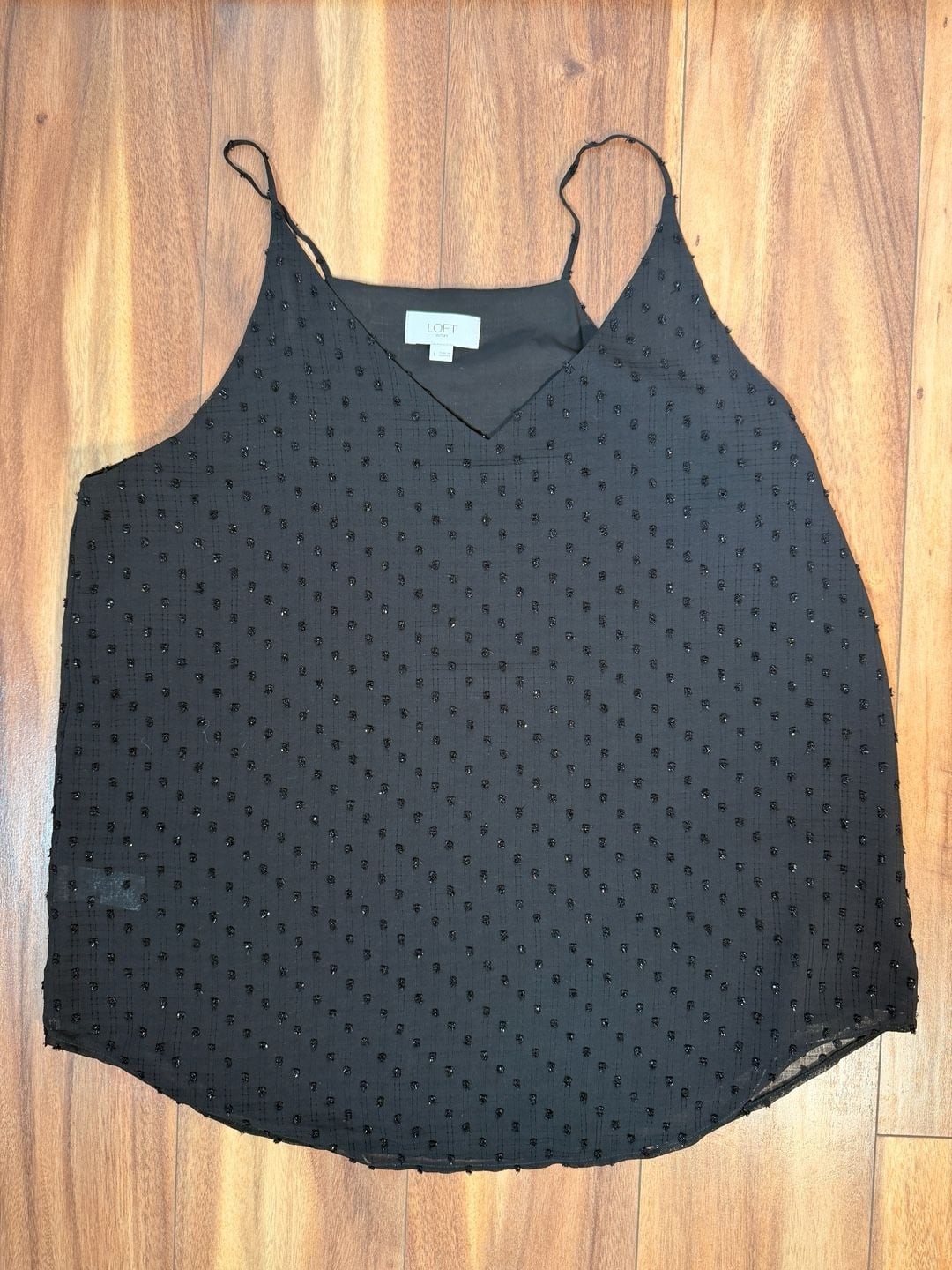 LOFT Outlet Cami Size L Black Clip Dot V-Neck Tank Top LOFT Outlet Cami Size L Black Clip Dot V-Neck Tank Top