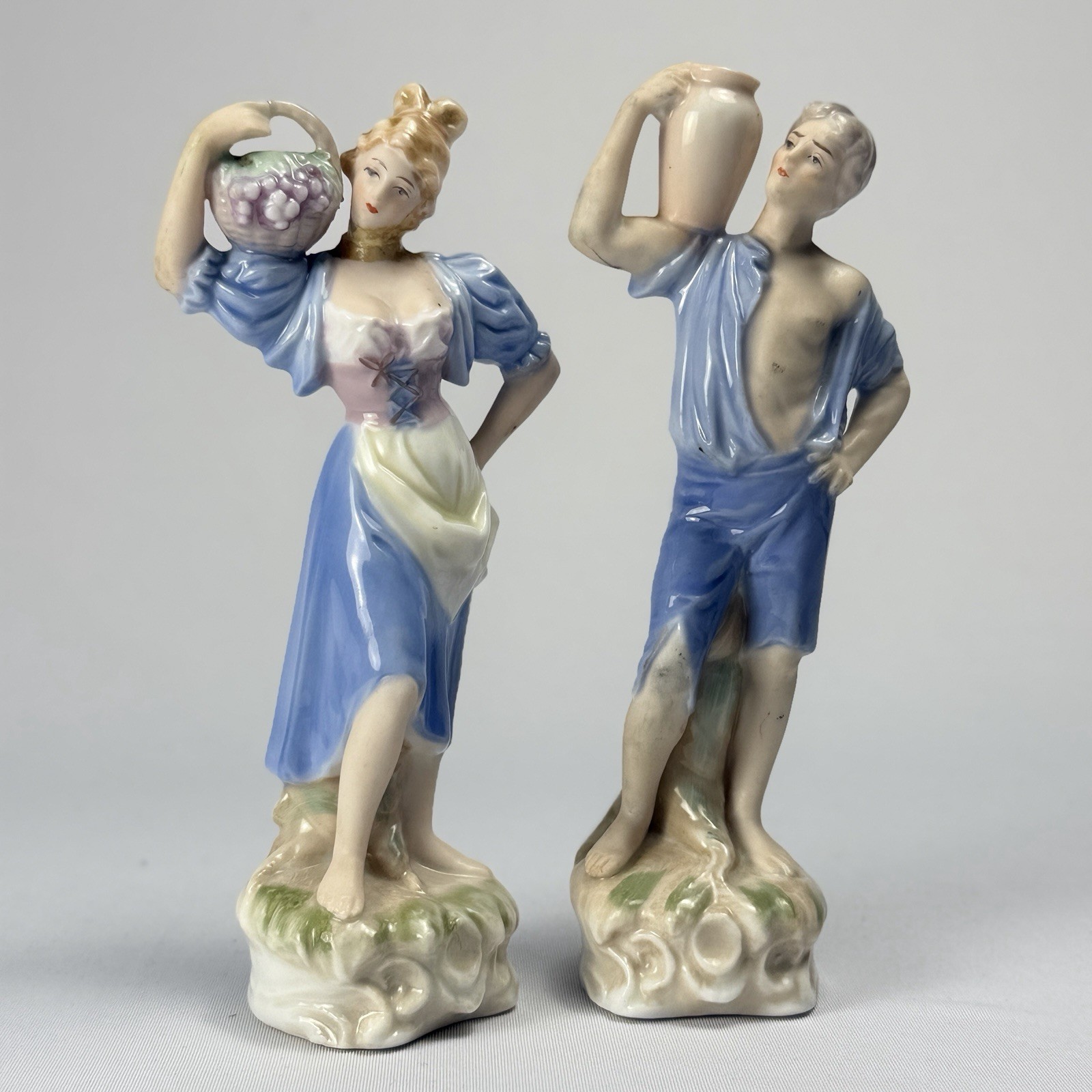 Vintage Ardalt Grape Harvest Bisque Figurines 7710 Peasant Man Woman Couple 7