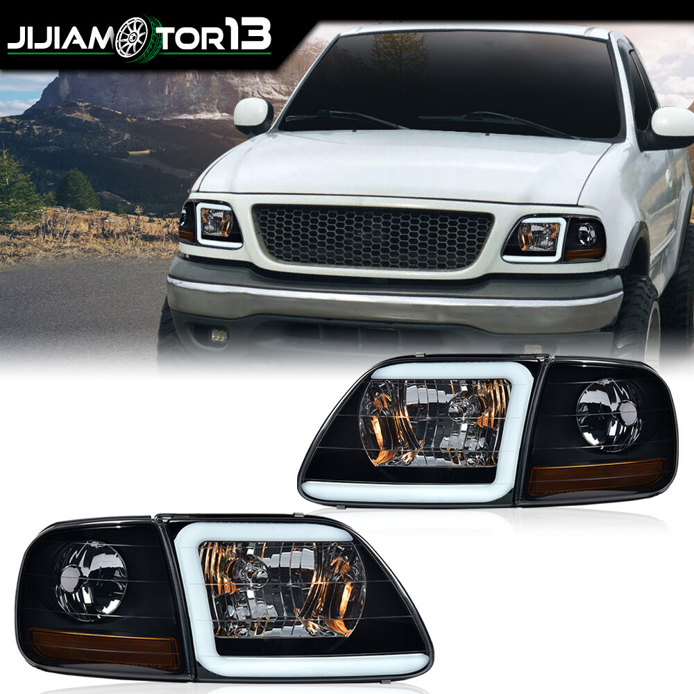 Fit For 97-04 F150 Expedition Smoke LED Tube Headlights & Corner Parking Lights