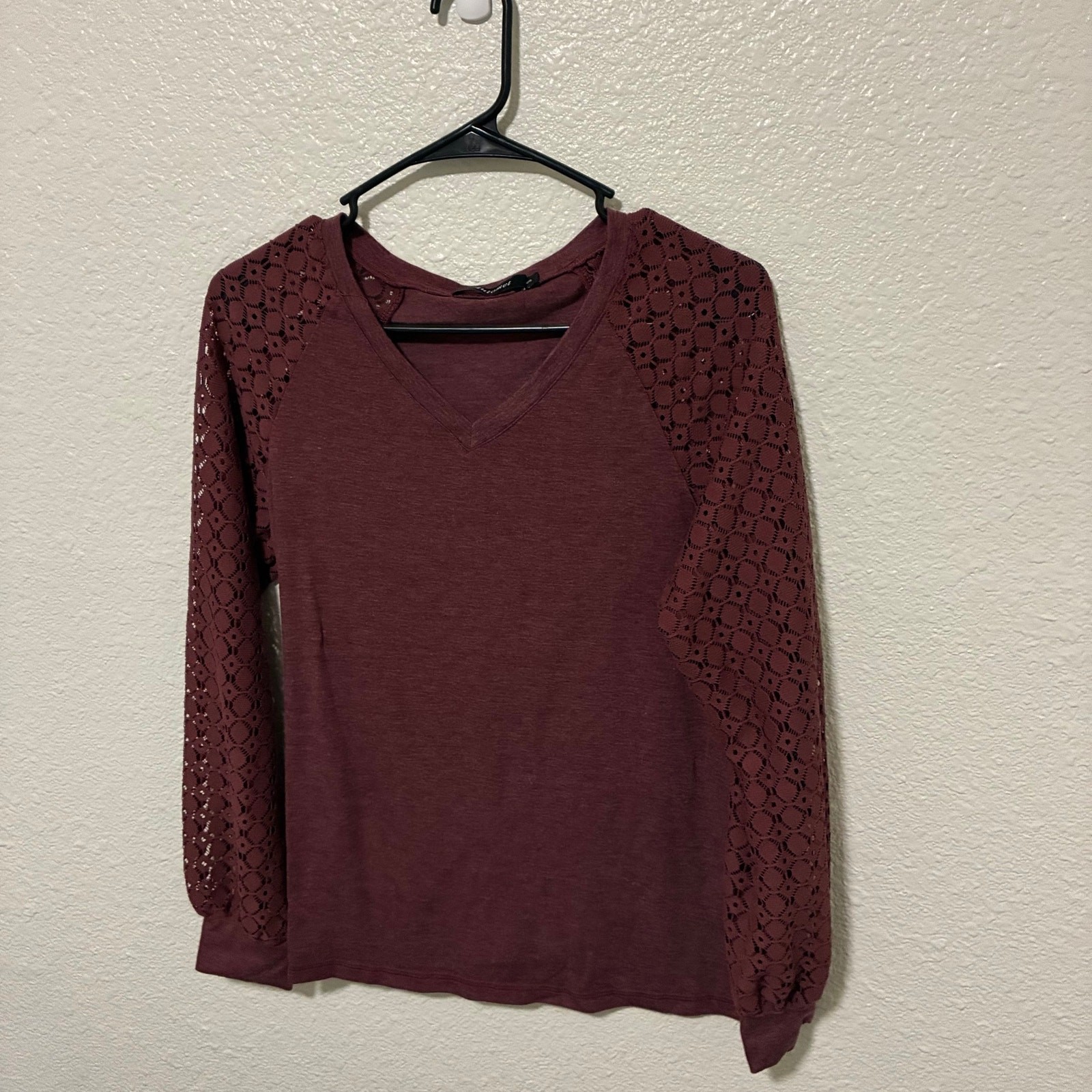 Maroon Automet Shirt with Lace Sleeves