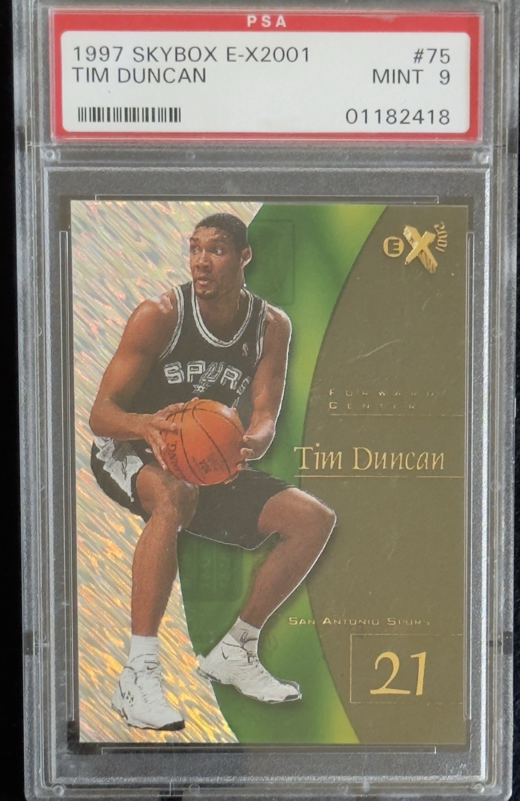 1997-98 Skybox E-X 2001 Rookie #75 Tim Duncan  PSA Mint 9 Super Clean 