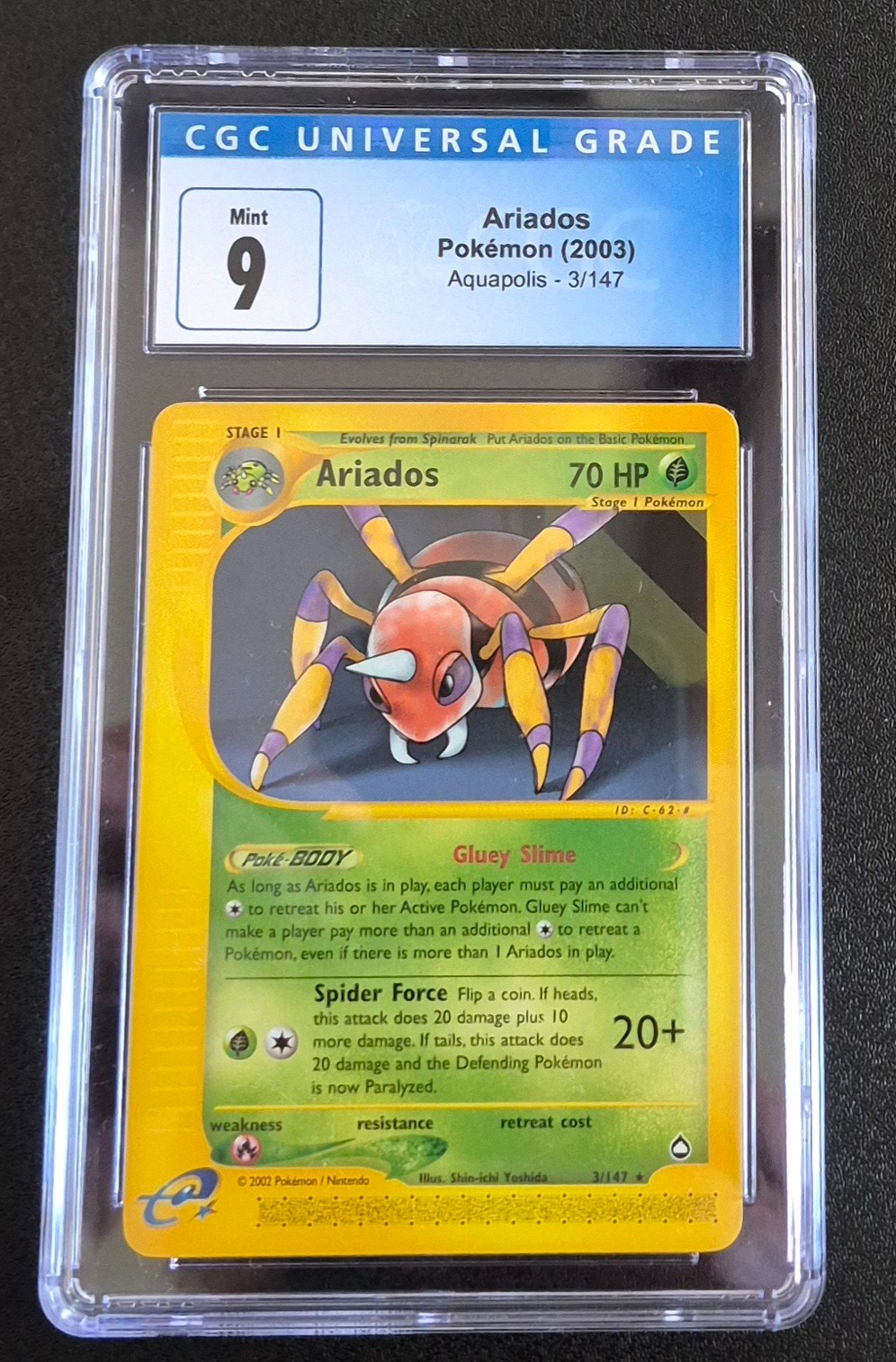 2003 Pokemon Ariados Reverse Holo Rare E Reader Aquapolis 3/147 PSA 9 Mint WOTC 2003 Pokemon Ariados Reverse Holo Rare E Reader Aquapolis 3/147 PSA 9 Mint WOTC