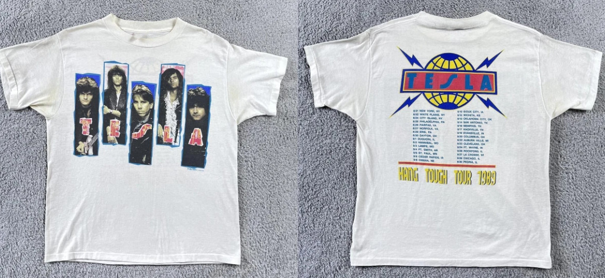 Tesla Hang Tough Tour 1989 Vintage White Rock Band Streetwear T Shirt S-5XL Tesla Hang Tough Tour 1989 Vintage White Rock Band Streetwear T Shirt S-5XL
