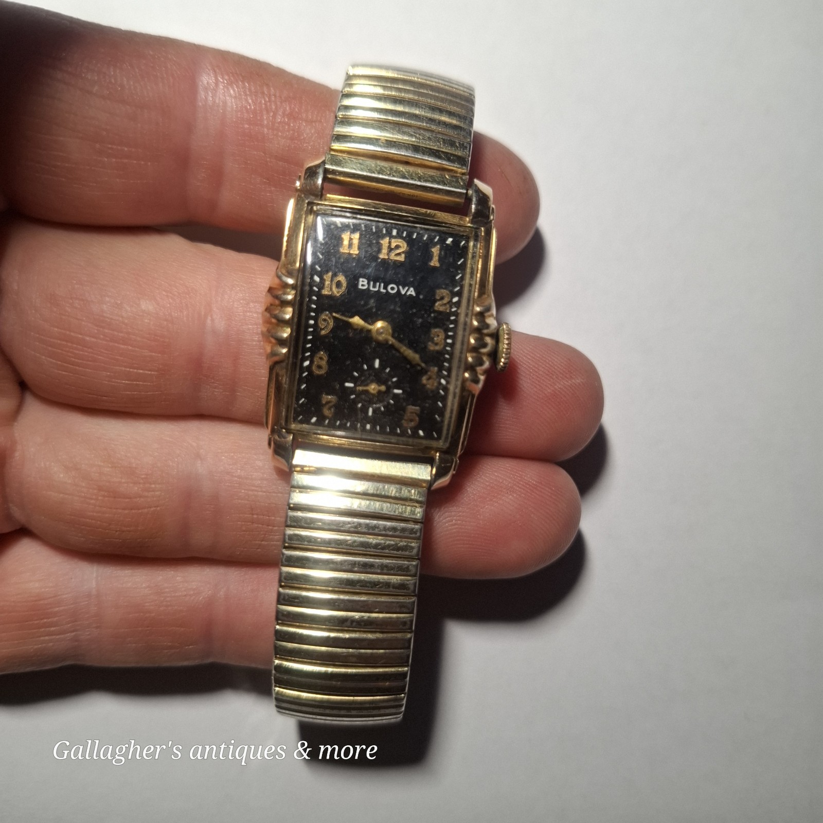 Vintage 1952 Bulova Tank Men’s Watch Black Dial L2 Fancy Lugs Art Deco Runs
