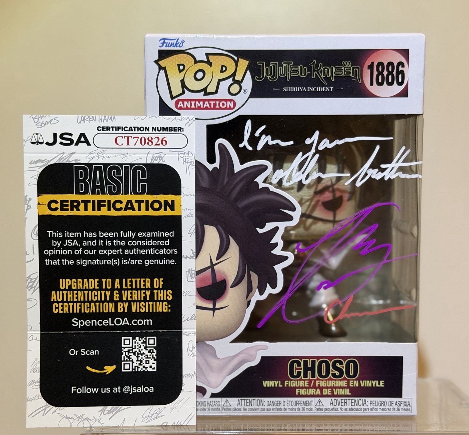 Jujutsu Kaisen Anime Choso #1886 Signed & Quoted By Ray Chase Funko Pop JSA COA
