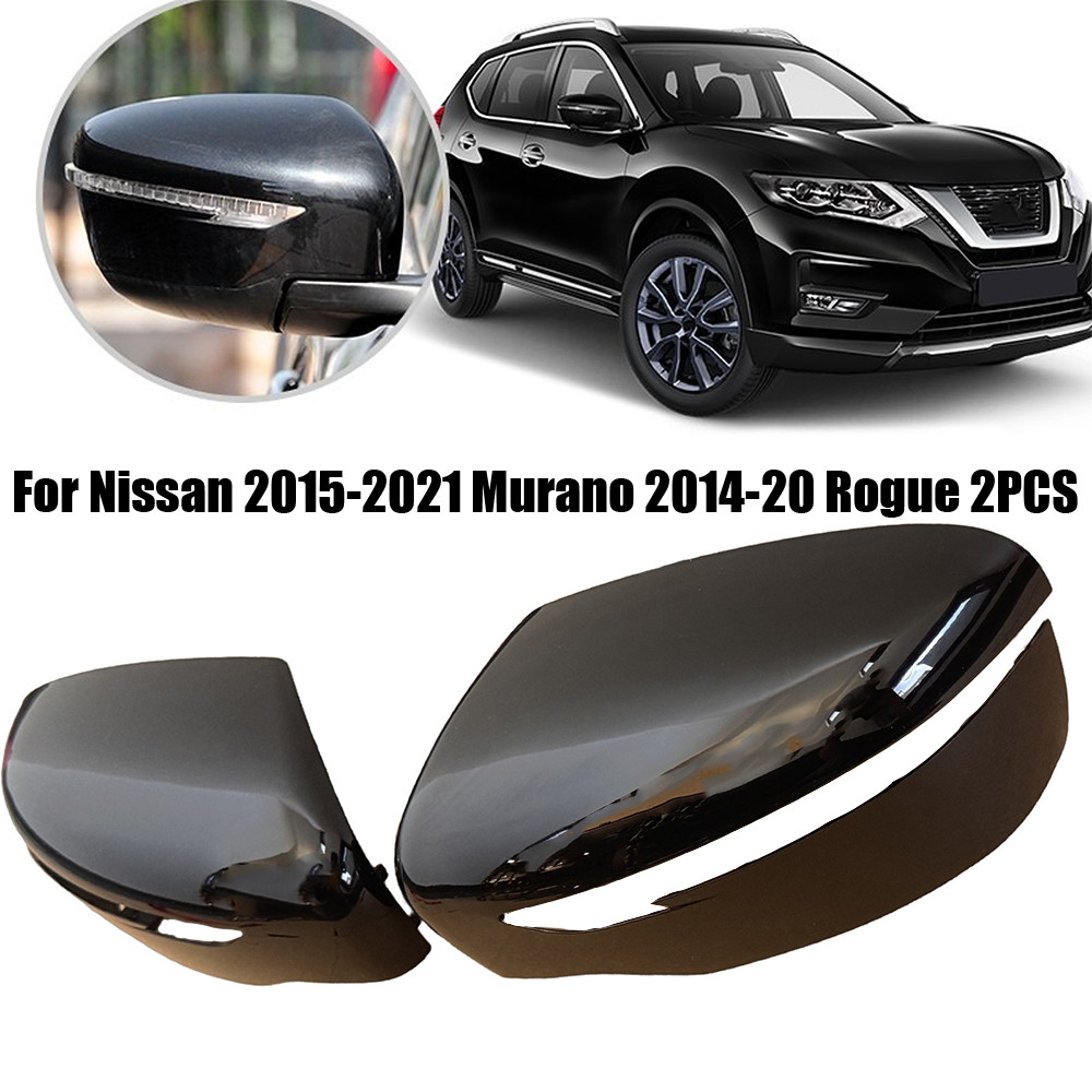 Pair Gloss Black Mirror Cover Cap For Nissan 2015-2021 Murano 2014-20 Rogue 2PCS