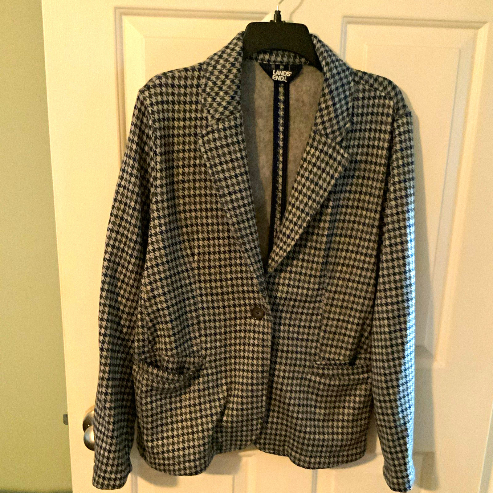 Lands\' End Women\'s Houndstooth Blazer Jacket Button-Front Long Sleeve L 14 16 Lands\' End Women\'s Houndstooth Blazer Jacket Button-Front Long Sleeve L 14 16