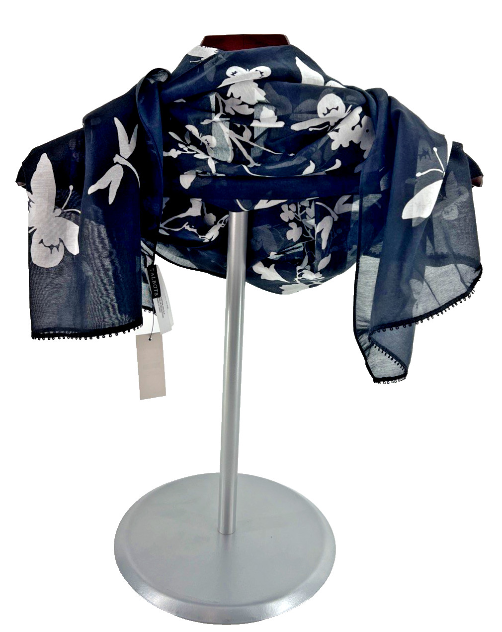 NWT Talbots Black White Butterfly Floral Oblong Scarf 17” x 70” Cotton Silk NWT Talbots Black White Butterfly Floral Oblong Scarf 17” x 70” Cotton Silk