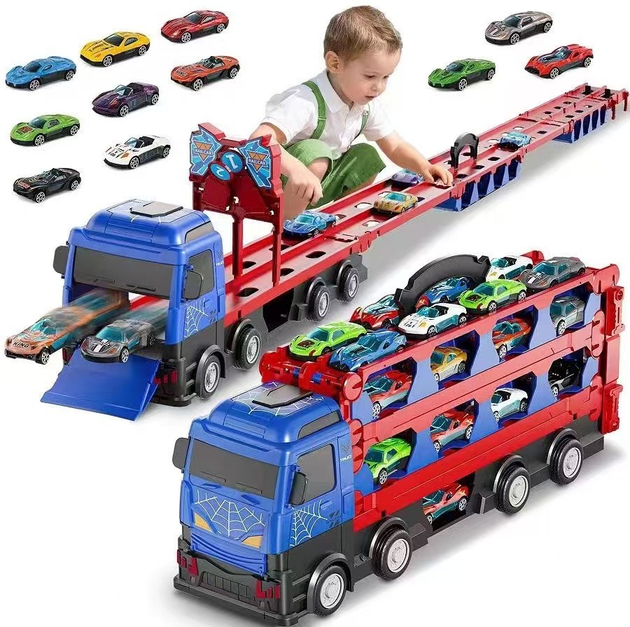 Spider Race Track Toys for Boys 3-6, Double Decker Transport Truck with cars Spider Race Track Toys for Boys 3-6, Double Decker Transport Truck with cars