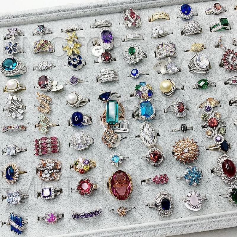 50Pcs Wholesale Colorful Crystal Mixed Rings Bulk Finger Band Ring Jewelry Lot