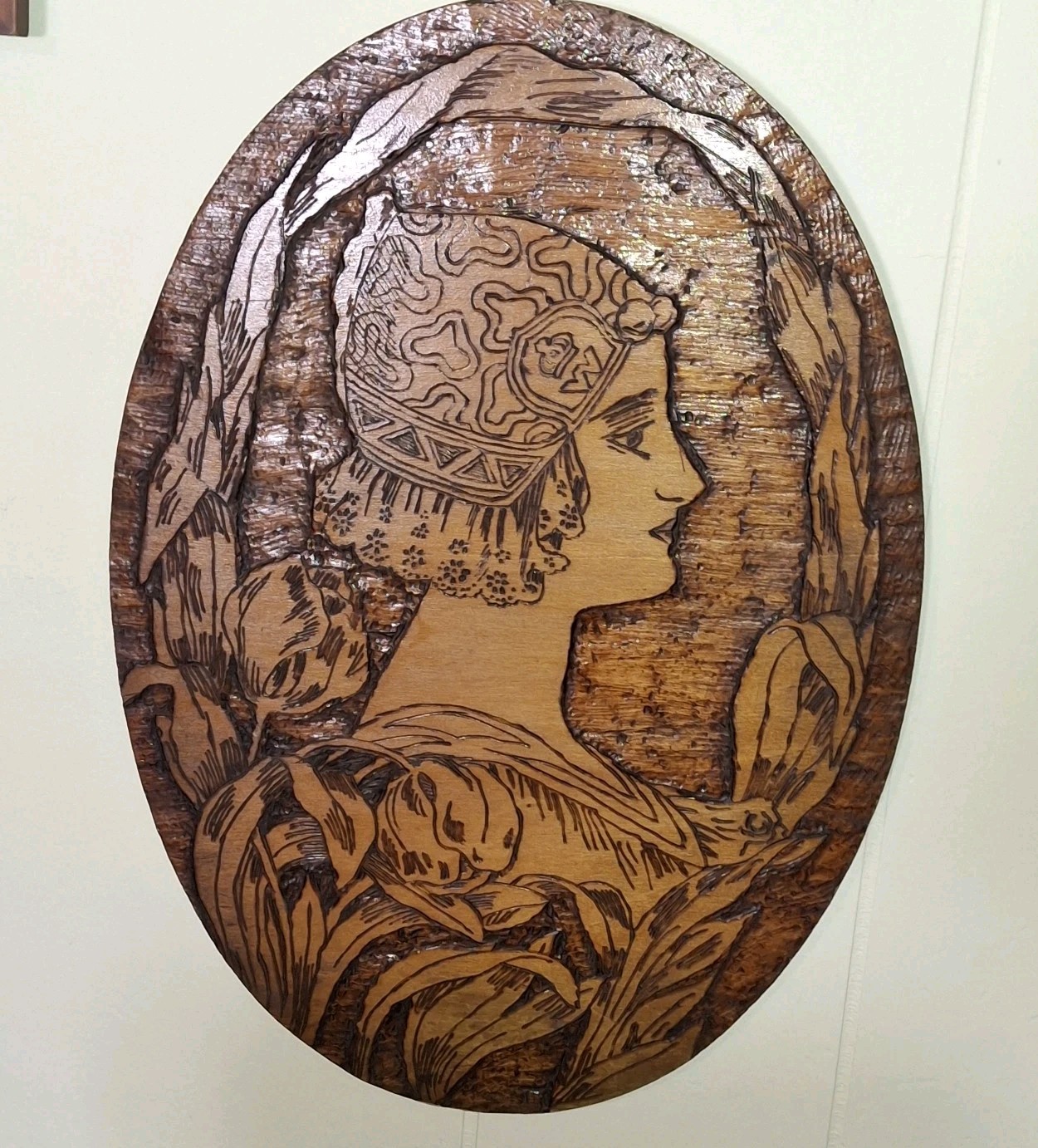 Antique Flemish Wall Art Lady Portrait Wood Oval 17\ Antique Flemish Wall Art Lady Portrait Wood Oval 17\