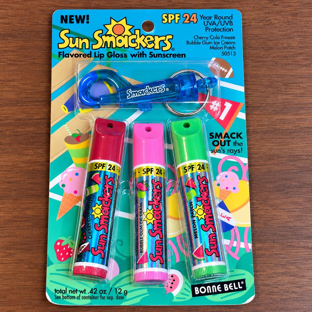 Vintage Bonne Bell Sun Smackers Lip Gloss SPF 24 3 Pack With Keychain Sealed NOS