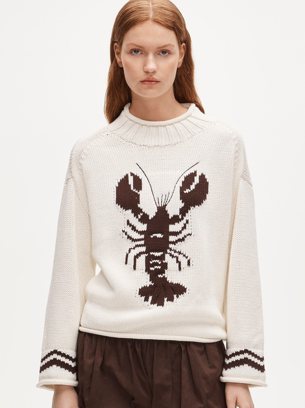 NWT J.Crew Size M 2025 Rollneck Sweater Lobster Intarsia Ivory Walnut Pullover