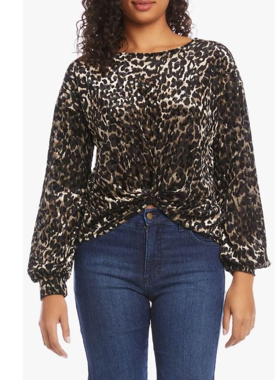 Karen Kane Burnout Velvet Leopard Twist Front Top Blouse Plus 2X Retail $128 Karen Kane Burnout Velvet Leopard Twist Front Top Blouse Plus 2X Retail $128