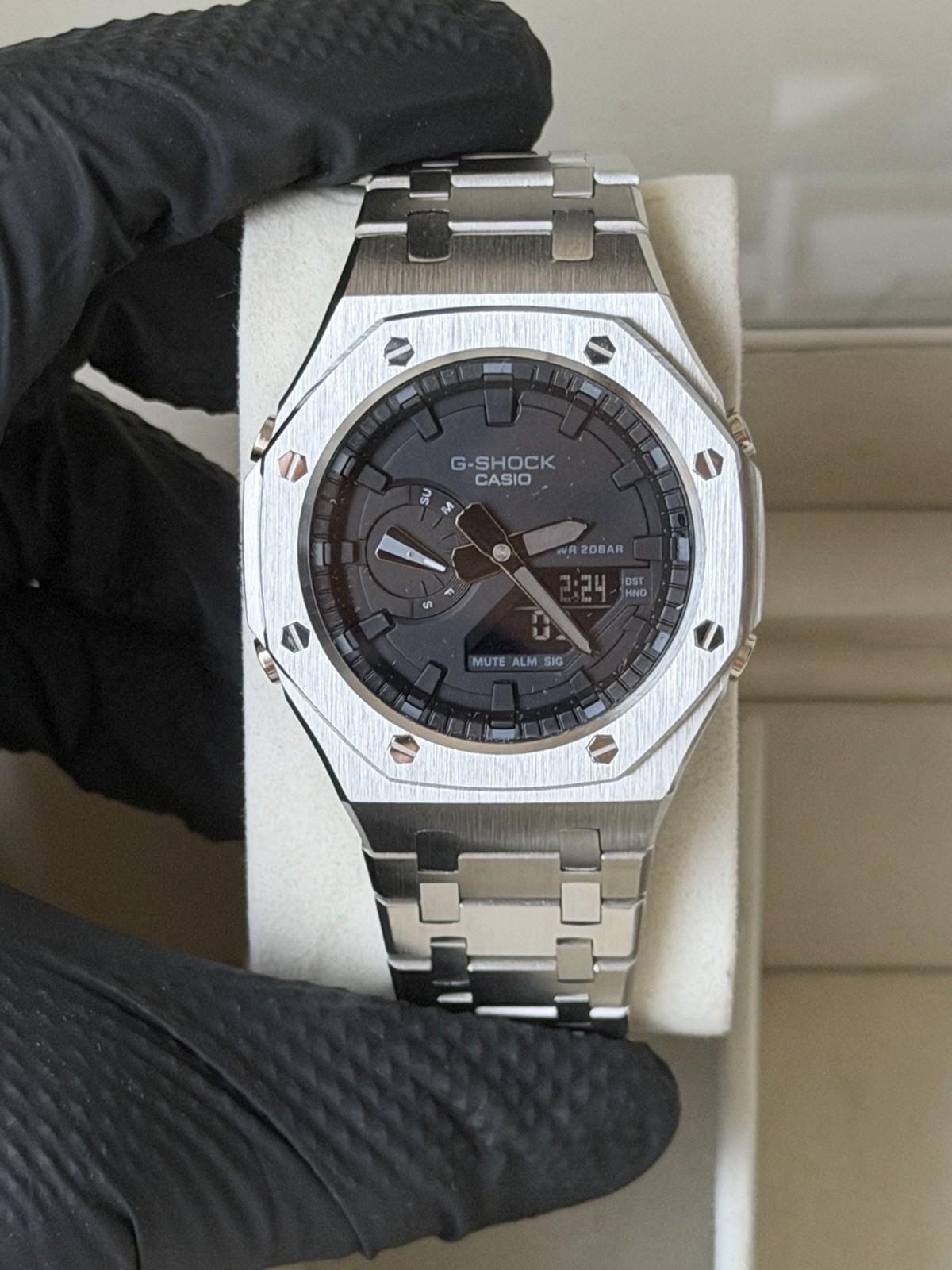 Custom Casio G-SHOCK GA2100 Watch - Casioak Silver Full Steel Case and Strap