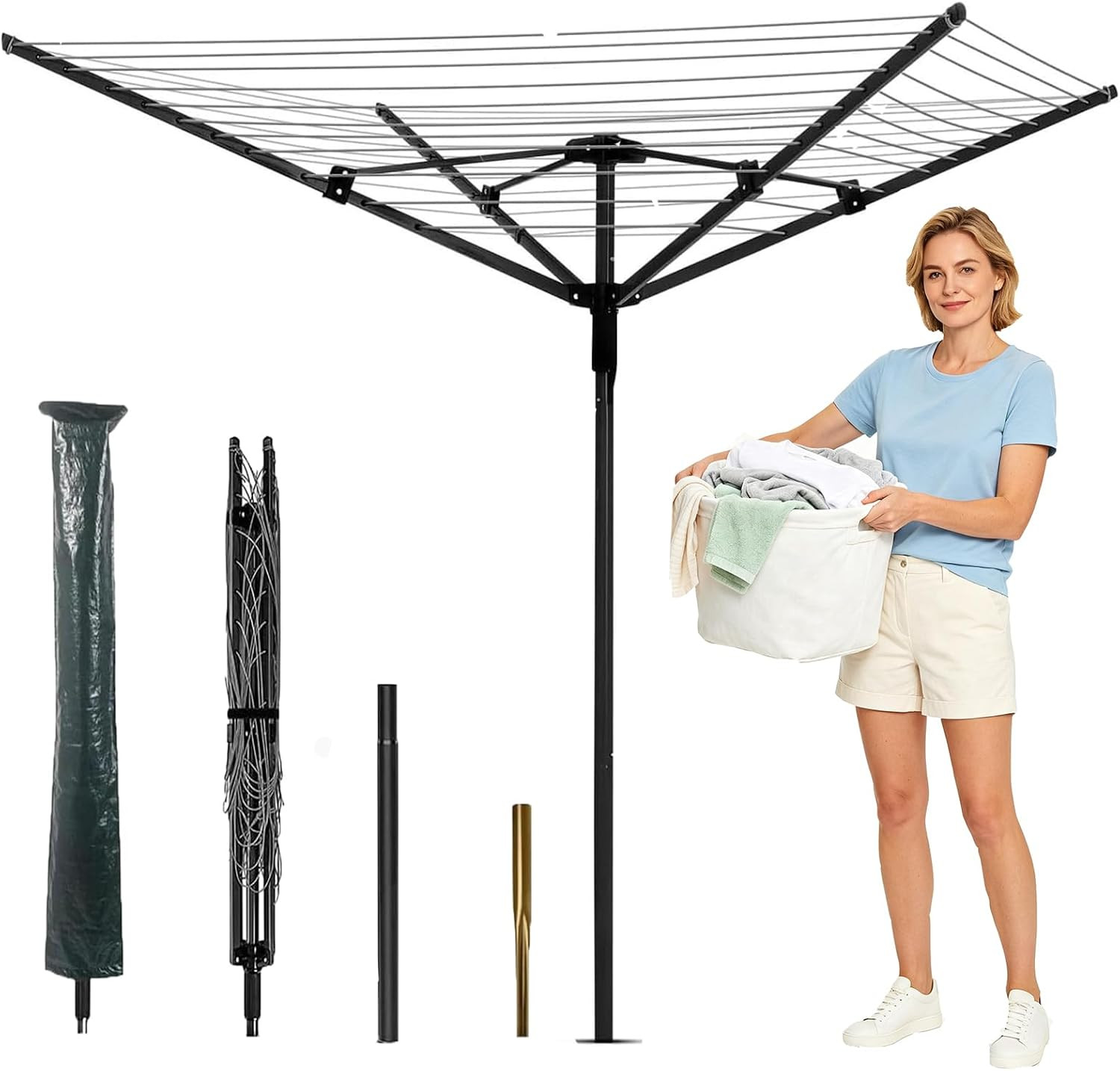 165 Ft Outdoor Umbrella Drying Rack Rotary Retracting Clothesline