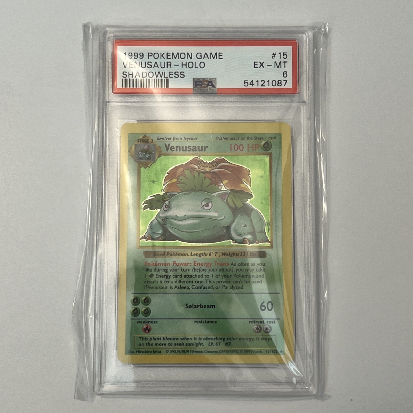1999 Pokemon Base Set SHADOWLESS 15/102 Venusaur Holo PSA 6 1999 Pokemon Base Set SHADOWLESS 15/102 Venusaur Holo PSA 6