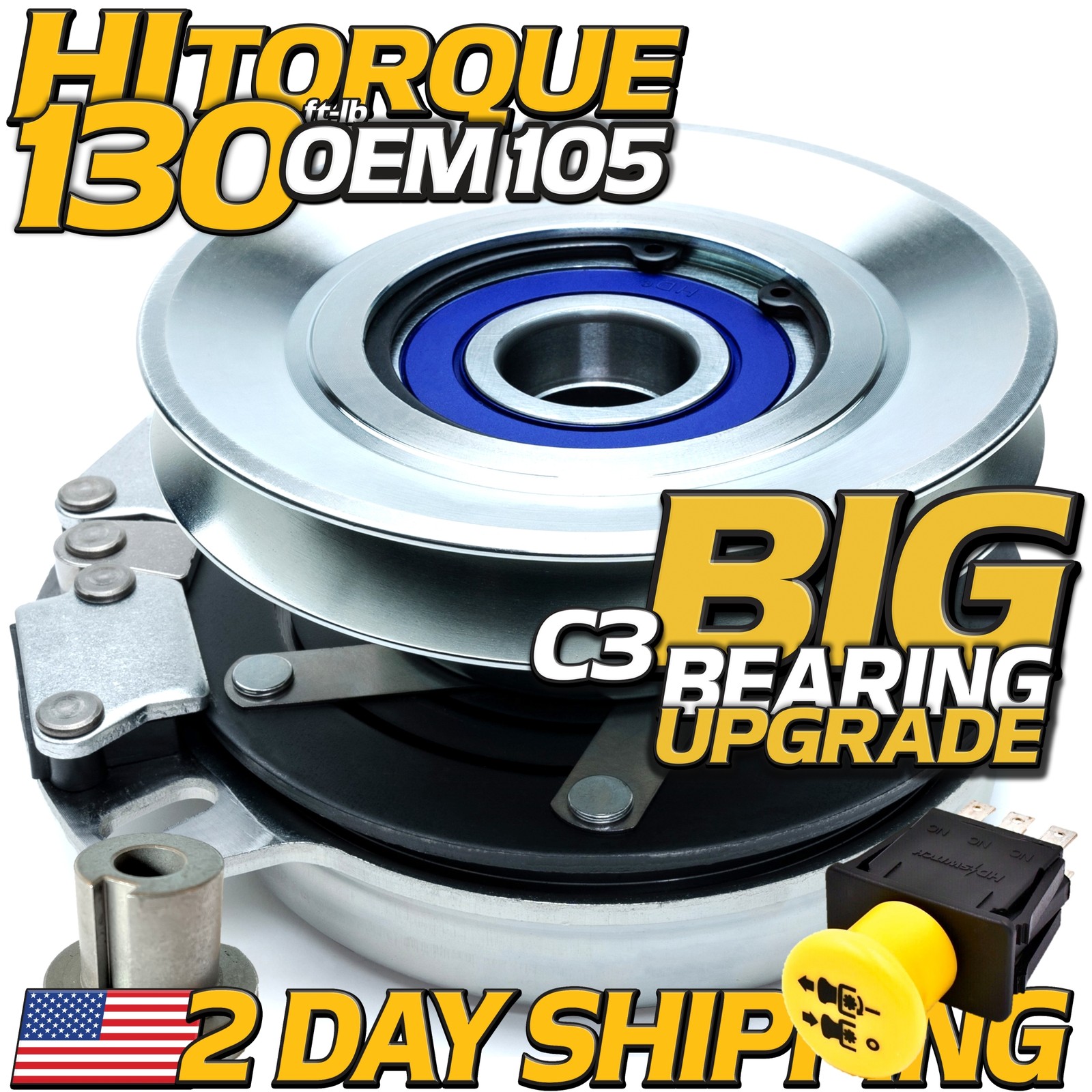 BIGBearing HiTorq 130ftlb (OEM 105) Clutch & PTO Switch Toro 127-3410 5219-171 BIGBearing HiTorq 130ftlb (OEM 105) Clutch & PTO Switch Toro 127-3410 5219-171