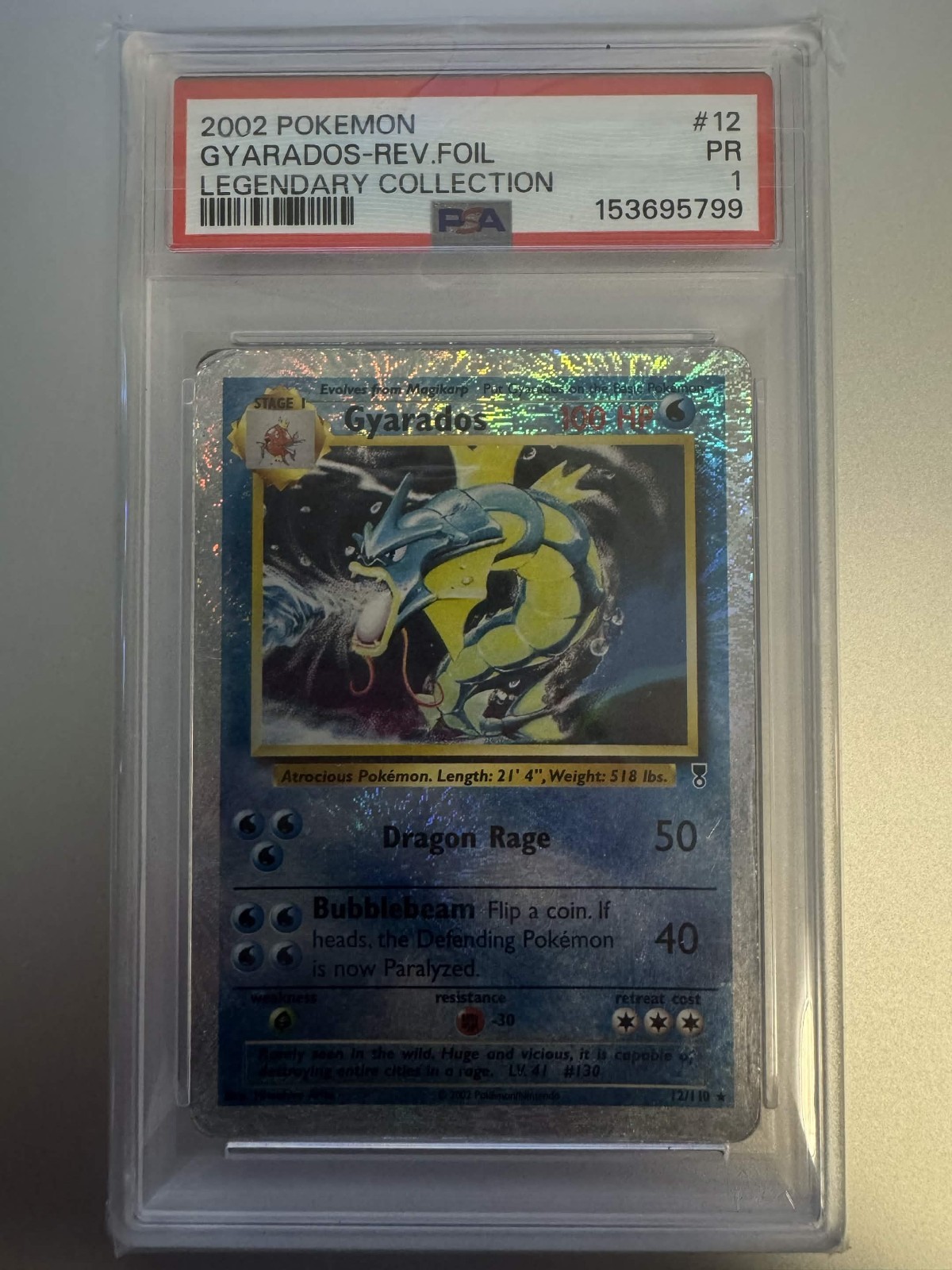 2002 Pokemon Legendary Collection #12 Gyarados Reverse Foil PSA 1