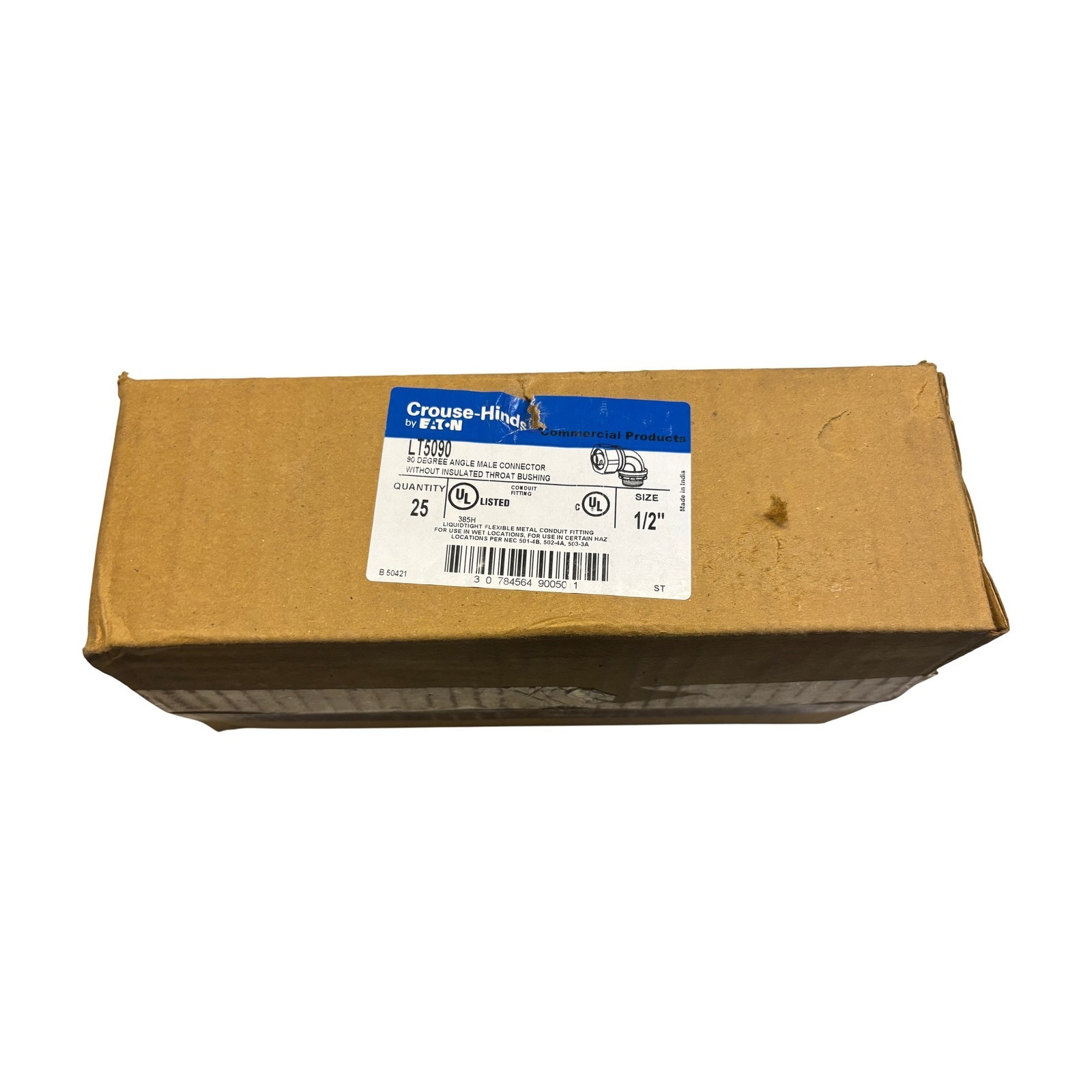 LOT OF 25 Crouse-Hinds LT5090 1/2 in 90-Degree Liquidtight Male Connector