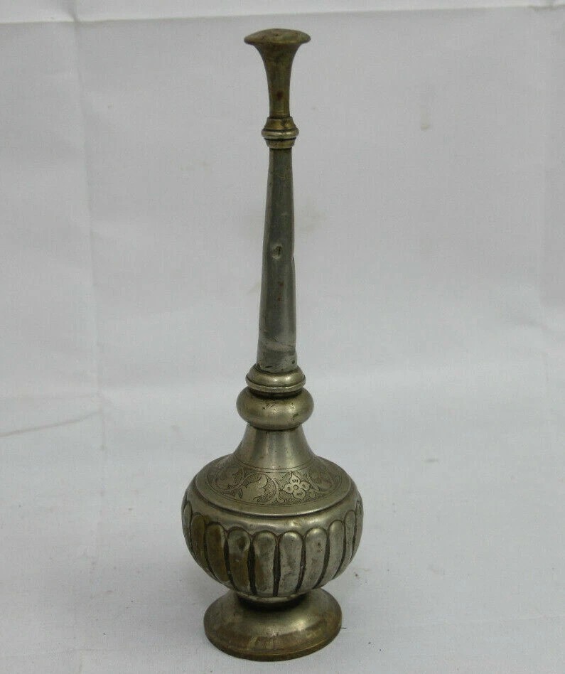 Old Vintage Indian Brass Engraved Rose Water Perfume Sprinkler Rare Gulabdani G1