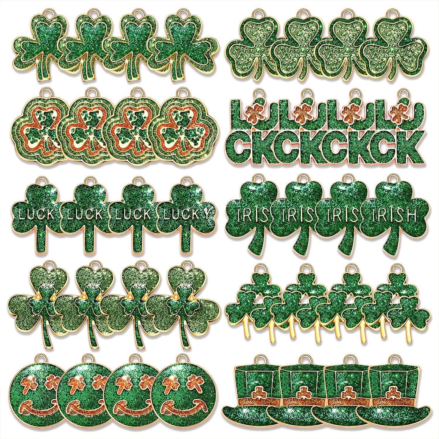 40PCS St. Patrick\'s Day Shamrock Charms for Jewelry Making Assorted Enamel Ir...