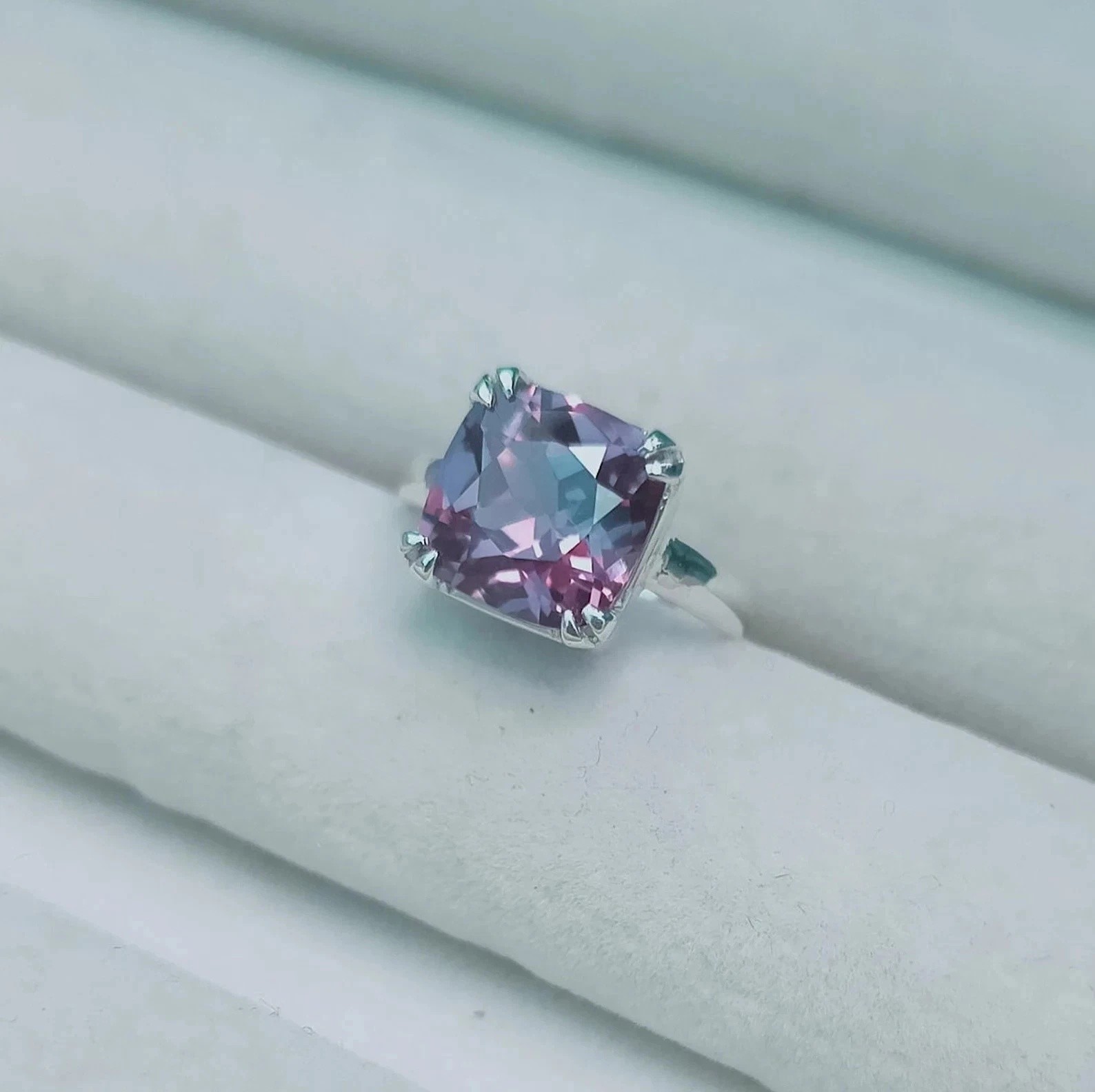 8 Ct Natural Alexandrite Cushion Cut Solitaire Ring 925 Sterling Silver
