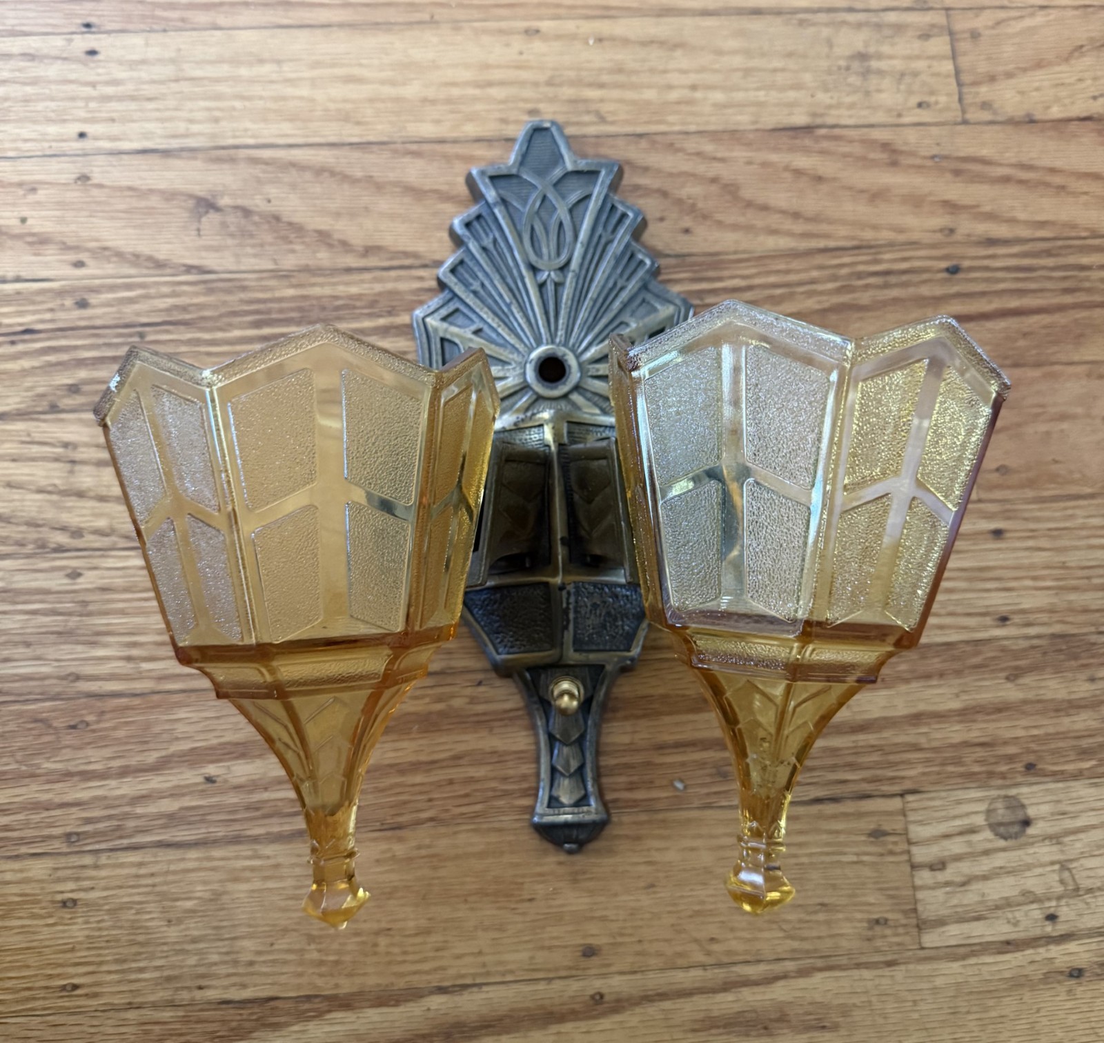 Antique Art Deco double shade slipper slip sconce light fixture rewired Antique Art Deco double shade slipper slip sconce light fixture rewired
