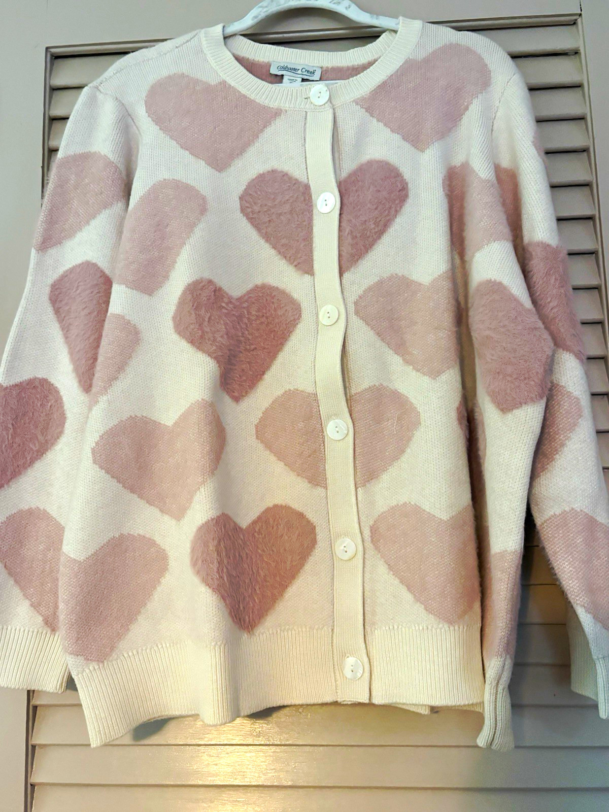 Coldwater Creek Women’s Plus 2X Ivory Pink Heart Jacquard Cardigan 24280 Coldwater Creek Women’s Plus 2X Ivory Pink Heart Jacquard Cardigan 24280