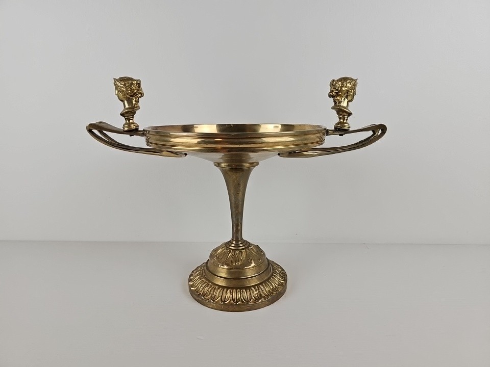 SCULPTURE - Vintage Maitland Smith Neoclassical Bronze Compote w Aphrodite Heads