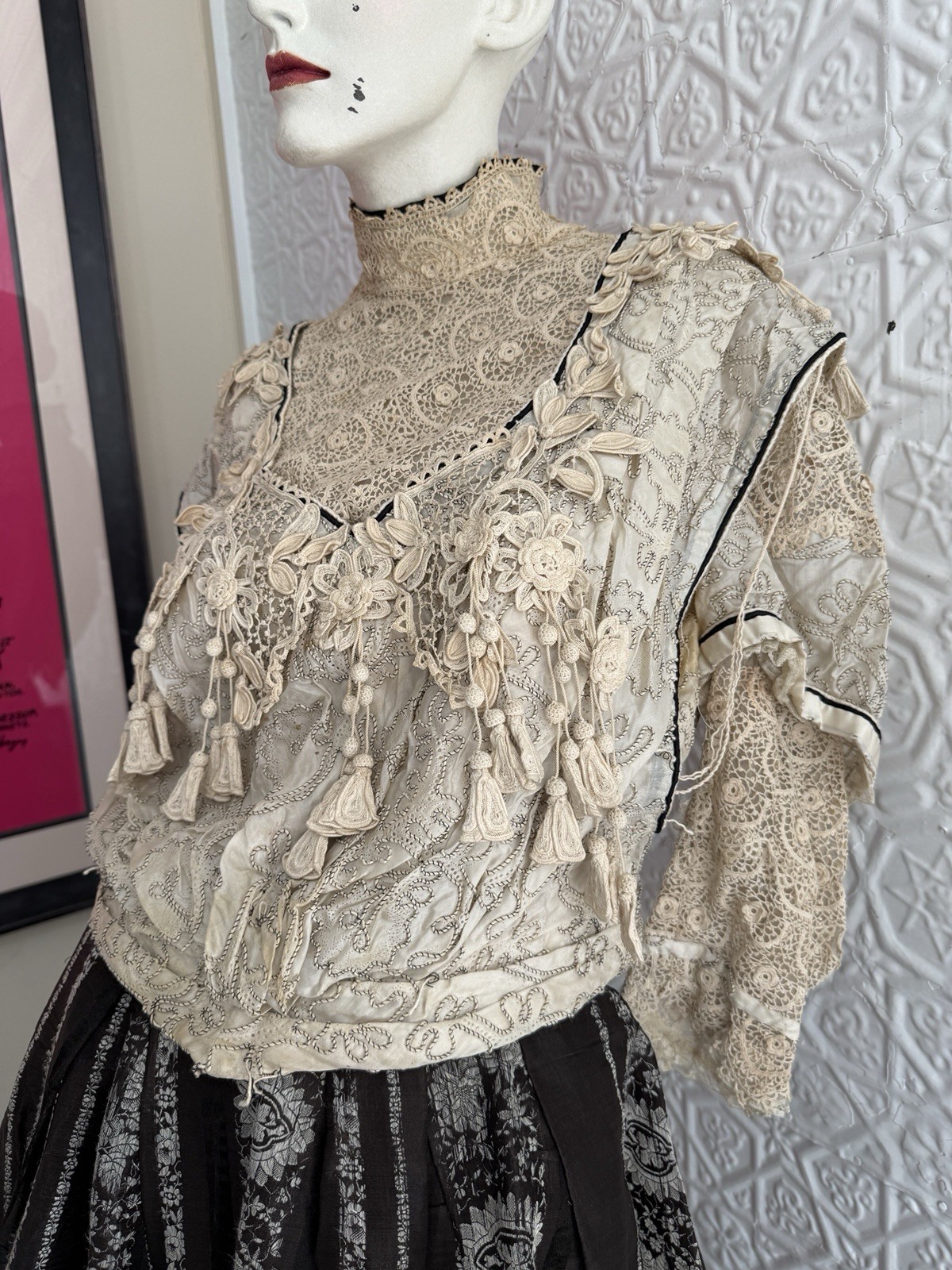 antique bodice lace soutache victorian boned passementerie tassel trim 1900s